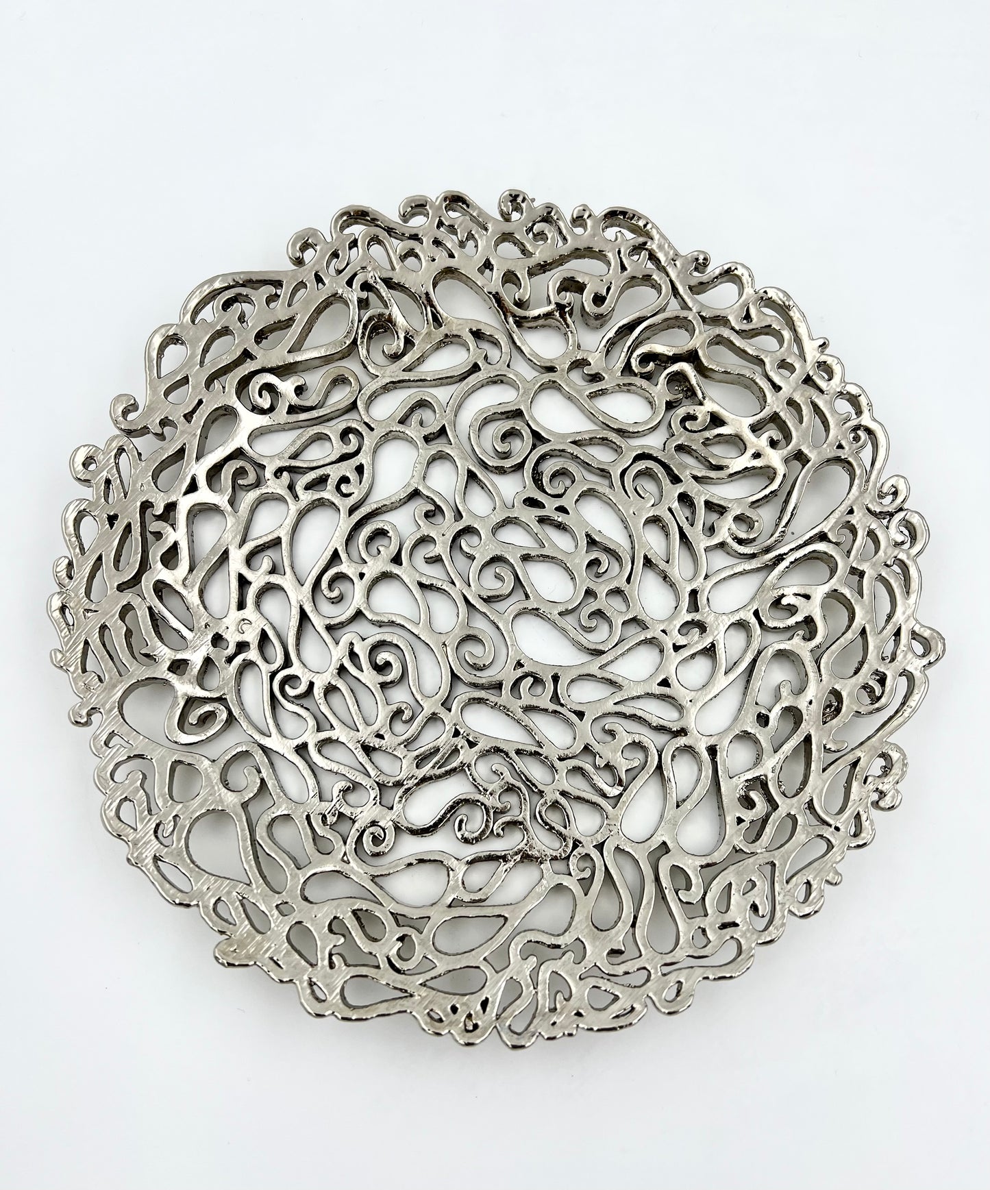 Lace Inspired Decorative Tray – Electro-formed Filigree Decor Dish, Fossil Style Art Platter in Gold or Silver Finish