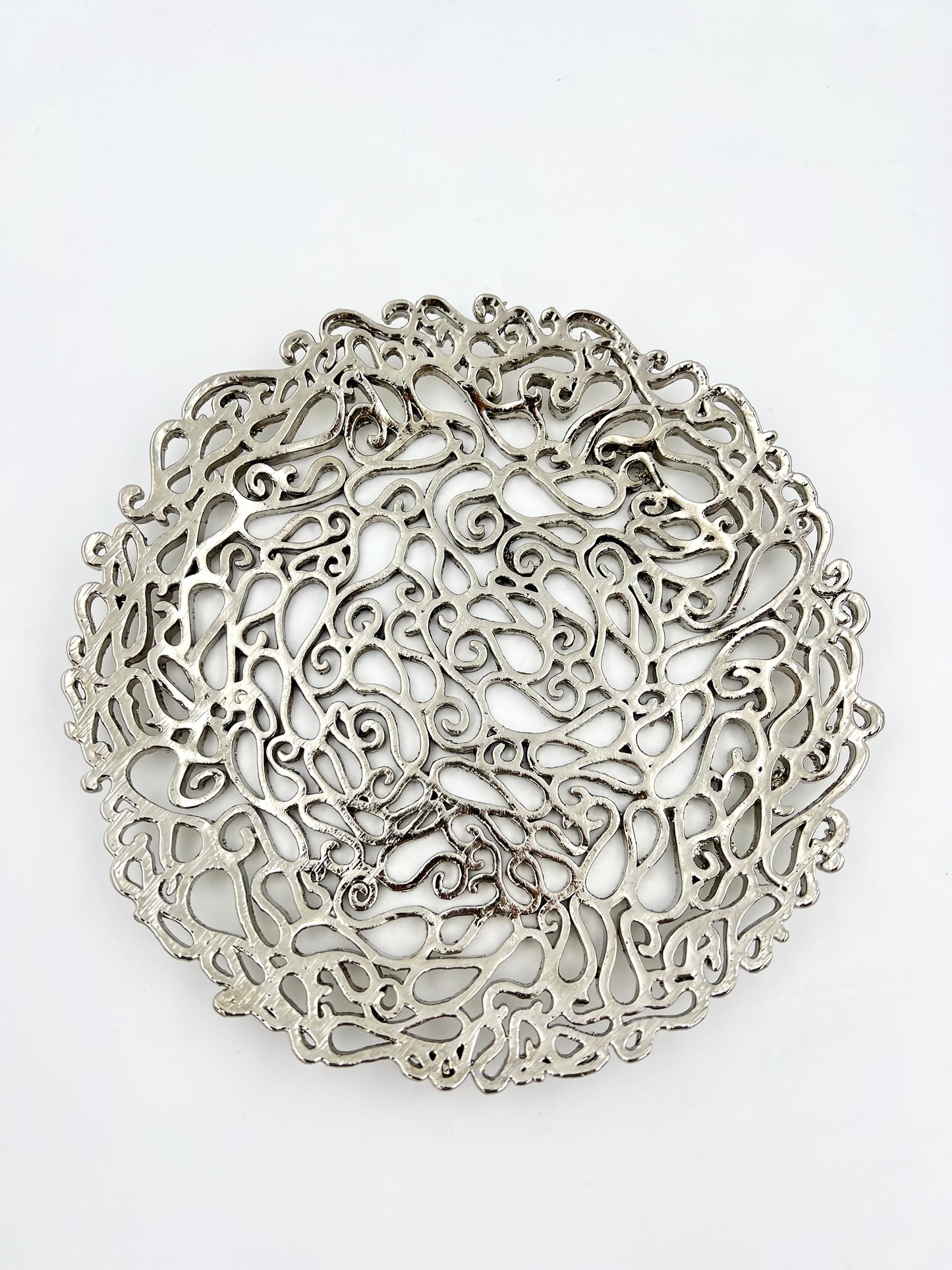 Lace Inspired Decorative Tray – Electro-formed Filigree Decor Dish, Fossil Style Art Platter in Gold or Silver Finish