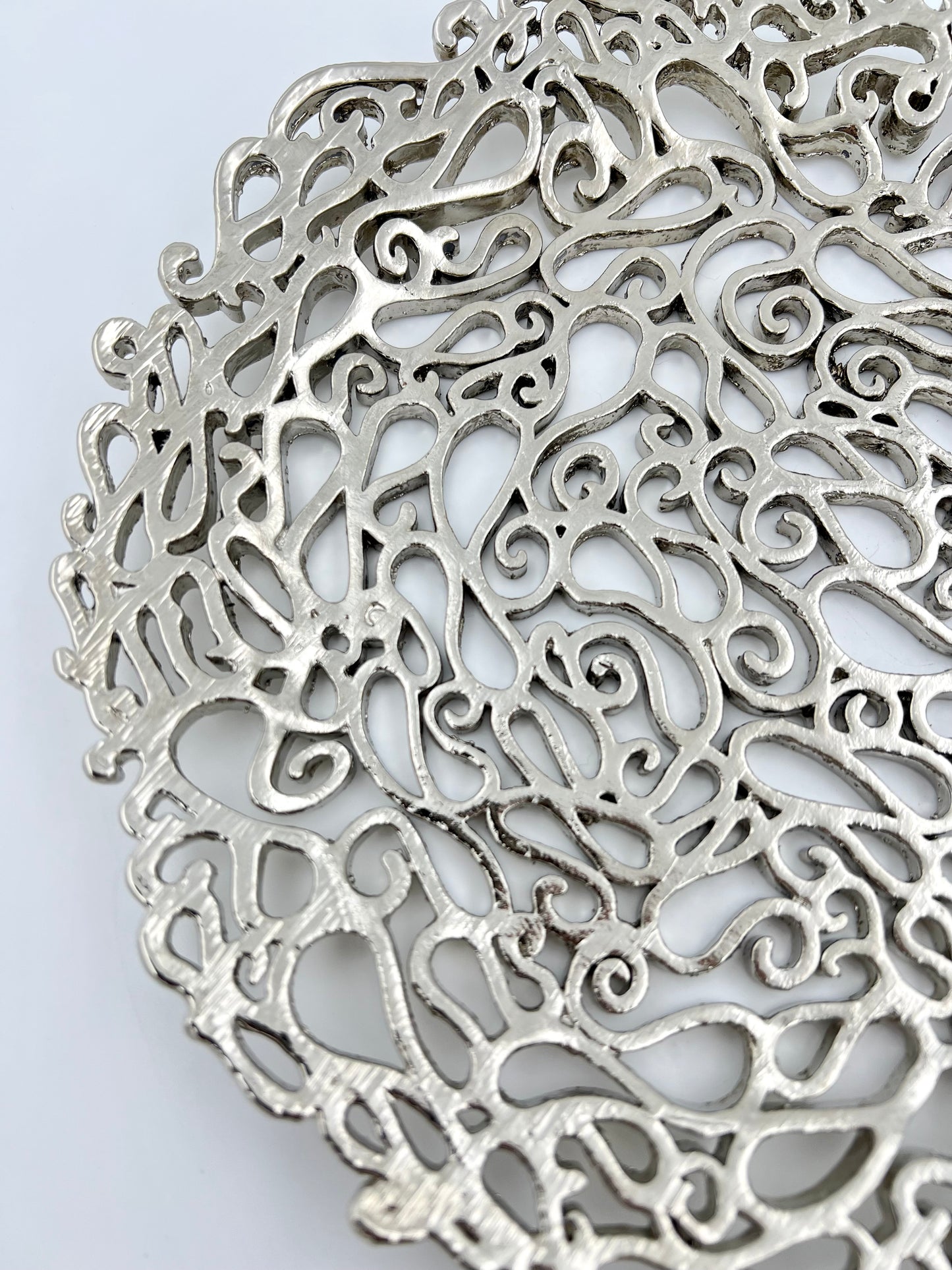 Lace Inspired Decorative Tray – Electro-formed Filigree Decor Dish, Fossil Style Art Platter in Gold or Silver Finish