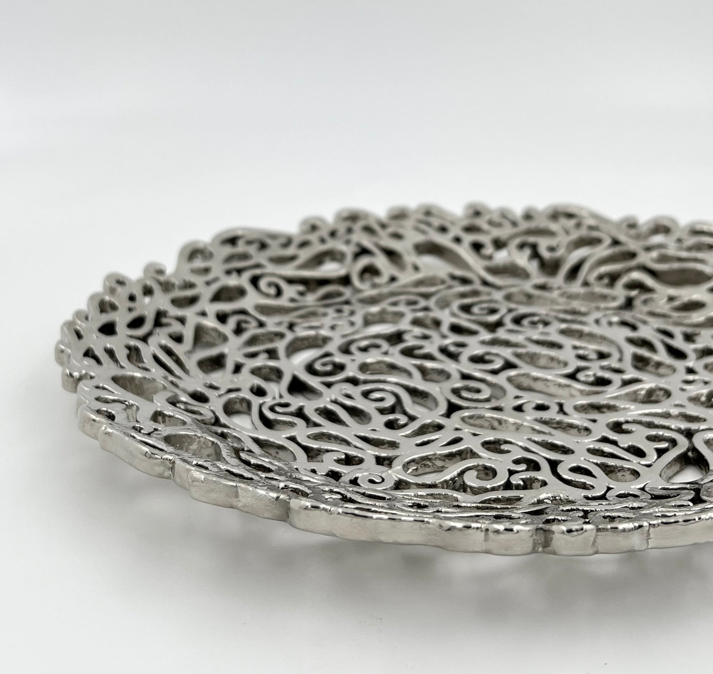 Lace Inspired Decorative Tray – Electro-formed Filigree Decor Dish, Fossil Style Art Platter in Gold or Silver Finish