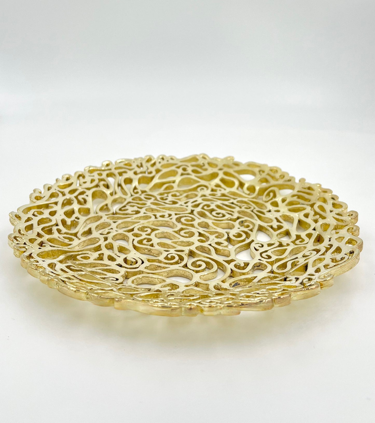 Lace Inspired Decorative Tray – Electro-formed Filigree Decor Dish, Fossil Style Art Platter in Gold or Silver Finish