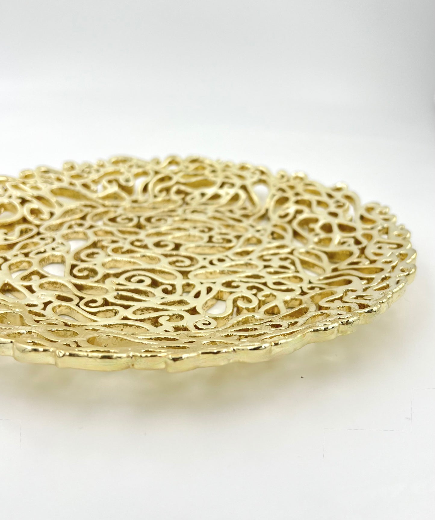 Lace Inspired Decorative Tray – Electro-formed Filigree Decor Dish, Fossil Style Art Platter in Gold or Silver Finish