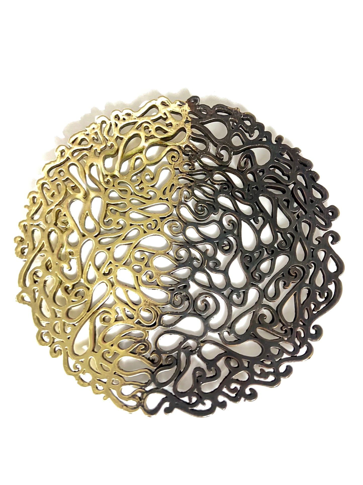 Lace Inspired Decorative Tray – Electro-formed Filigree Decor Dish, Fossil Style Art Platter in God and Antique Ombre Finish