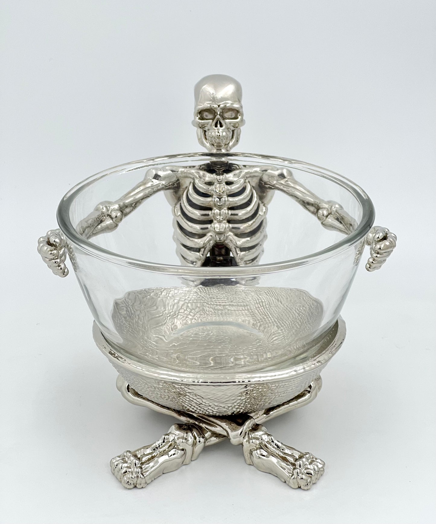 Skeleton Bowl with Glass Insert – Gothic Decorative Dish | Gold, Silver or Antique Finish | Halloween Candy Bowl & Home Decor