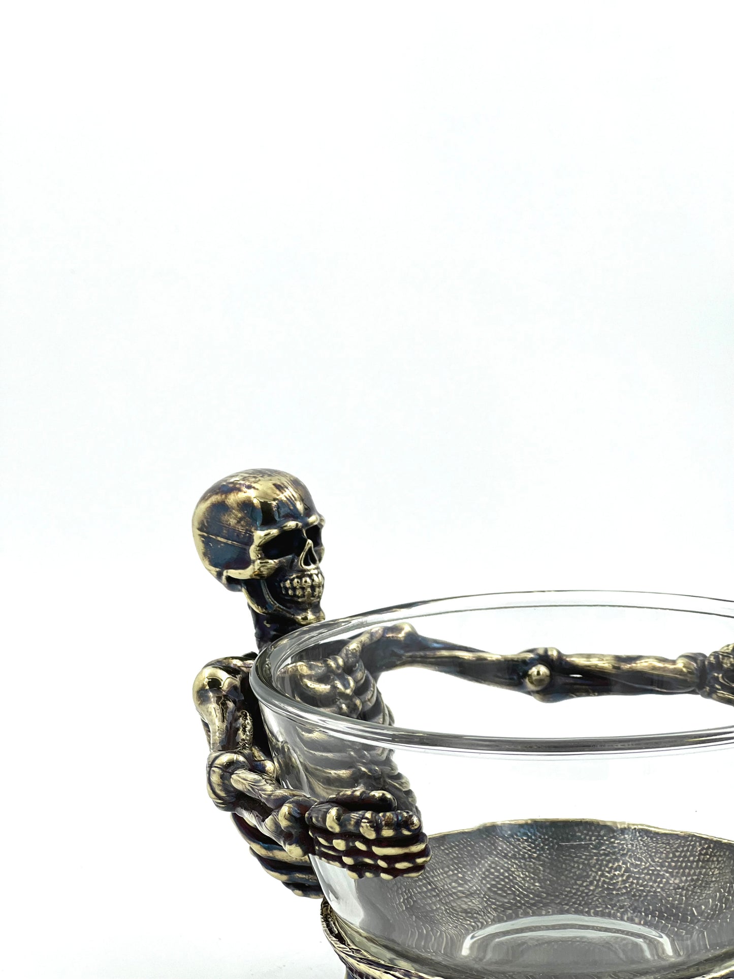 Skeleton Bowl with Glass Insert – Gothic Decorative Dish | Gold, Silver or Antique Finish | Halloween Candy Bowl & Home Decor