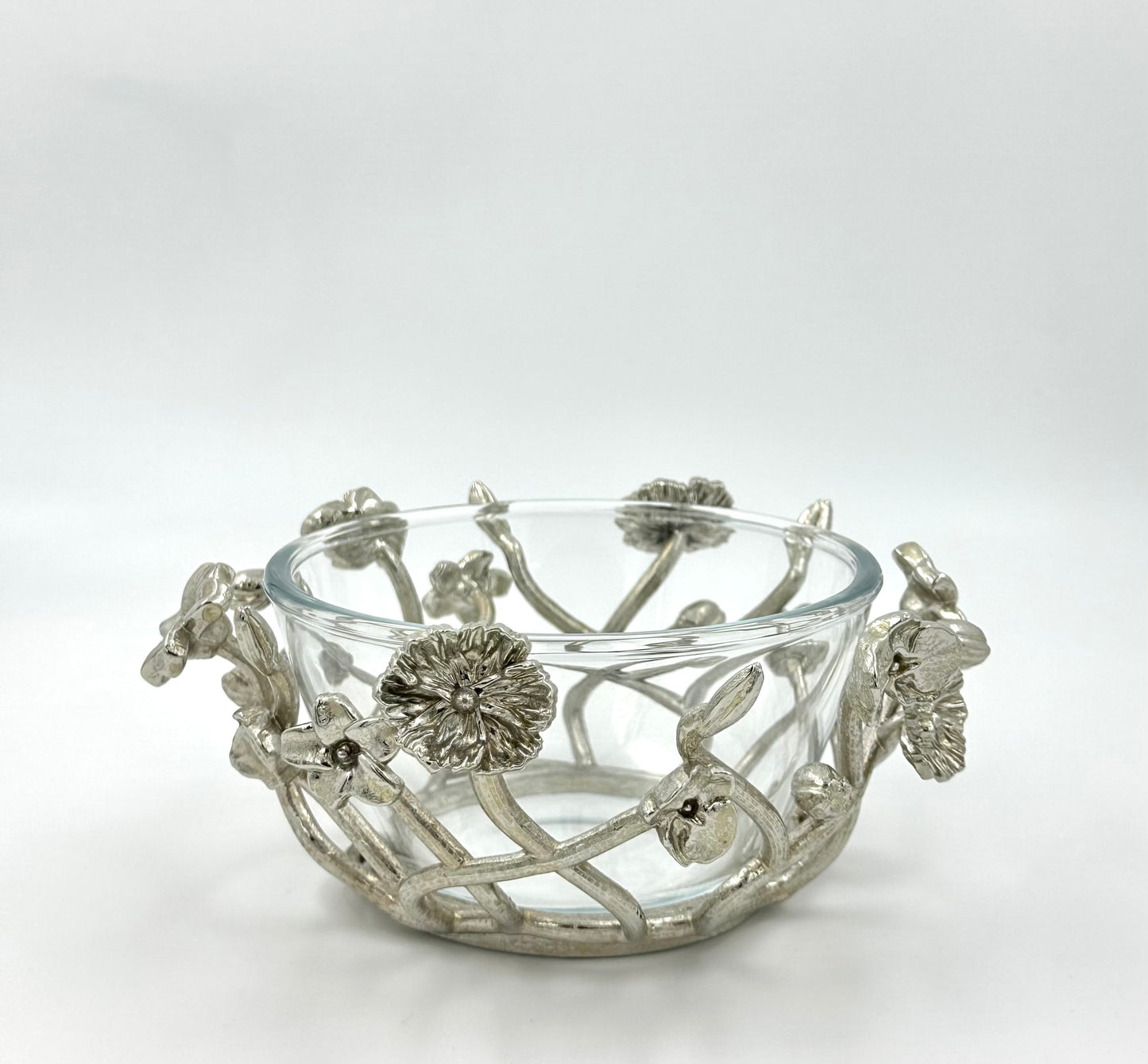 Silver Bloom - Glass Bowl with Floral Nest