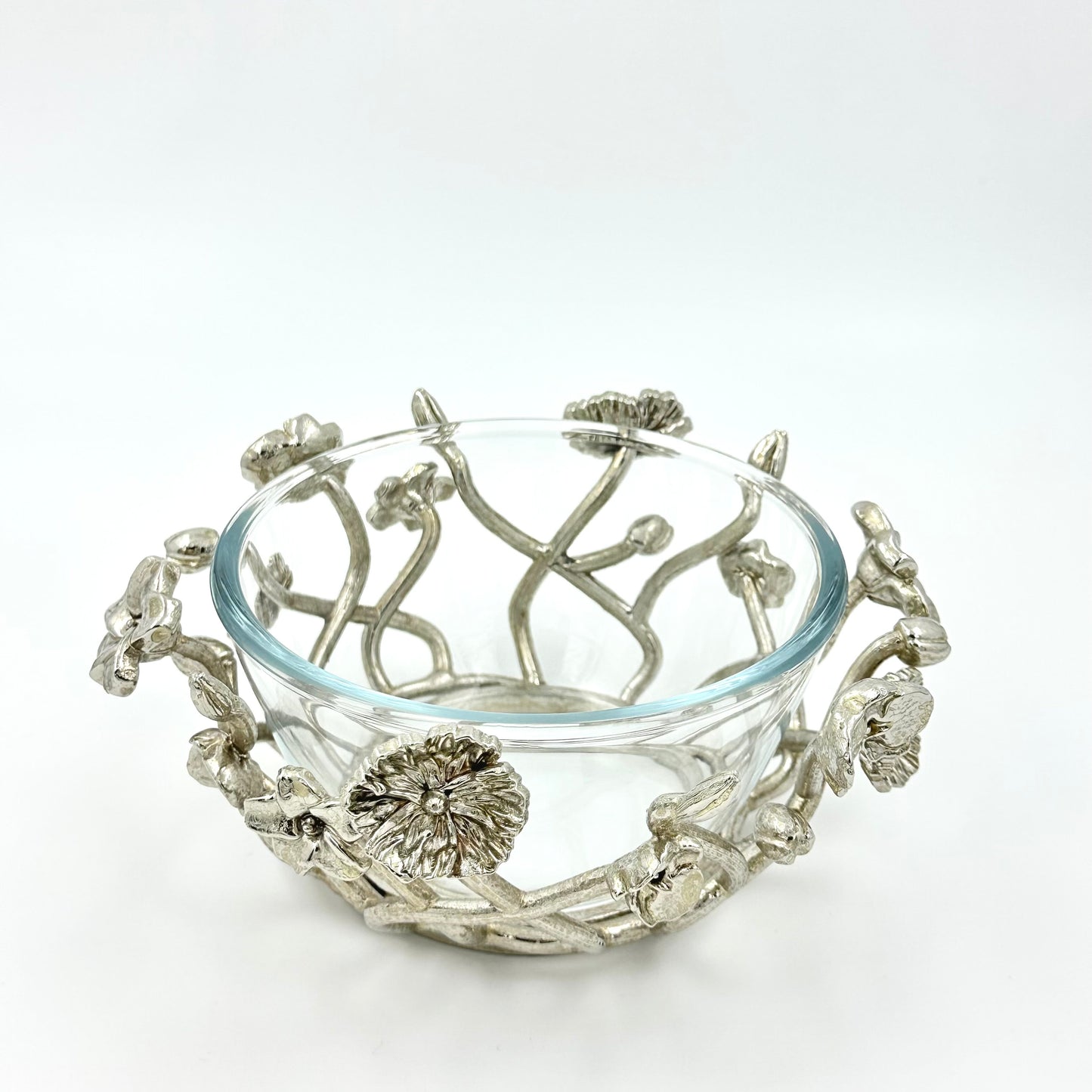 Silver Bloom - Glass Bowl with Floral Nest