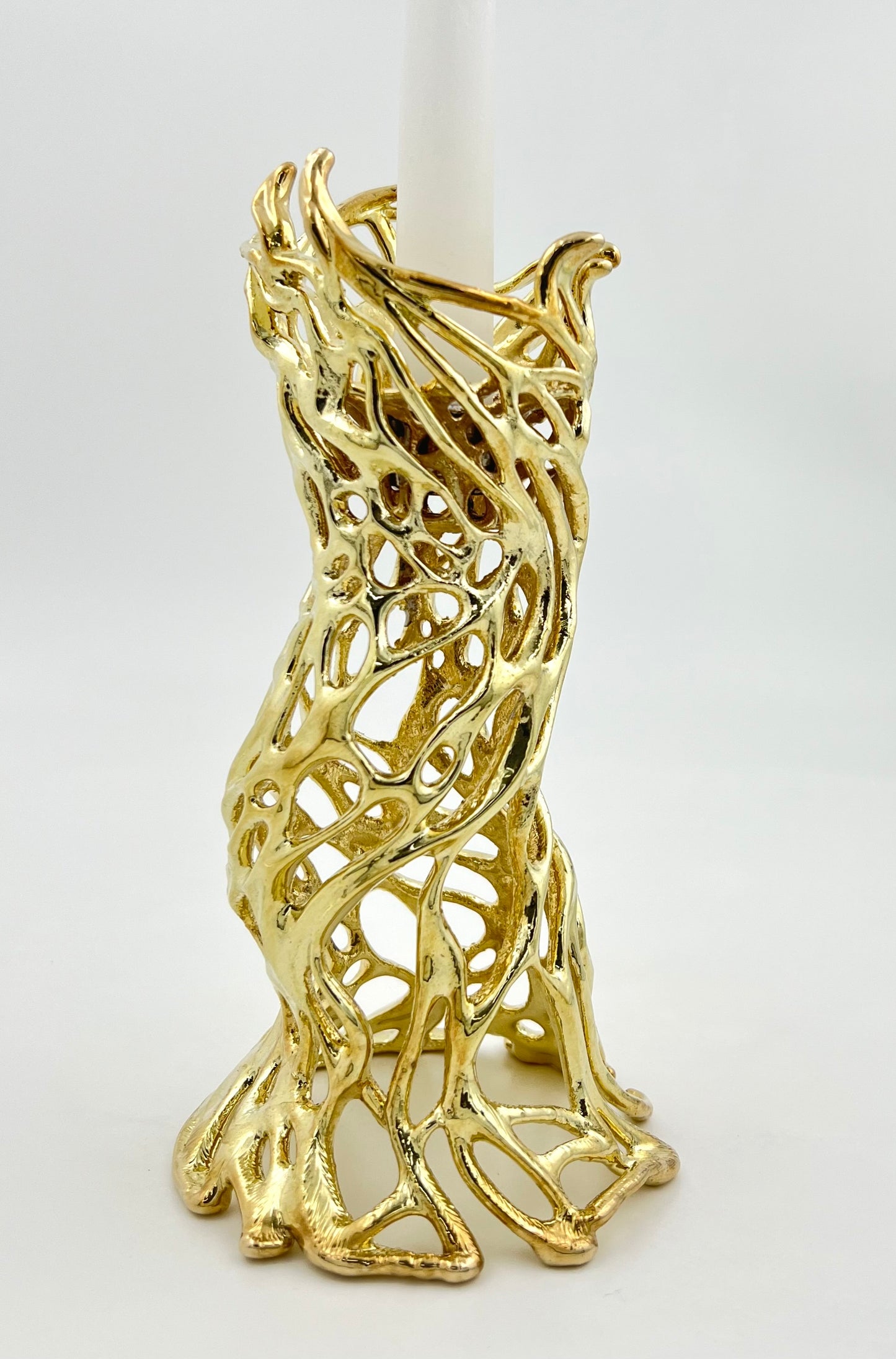 Roots - Electro-formed Sculptural Taper Candleholder | Organic Spiral Coral-Inspired Home Accent in Gold, Silver or Antique Finish