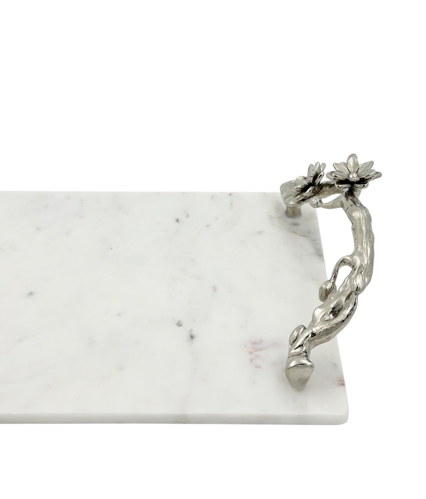 White Marble Tray with Gilded Floral Handles
