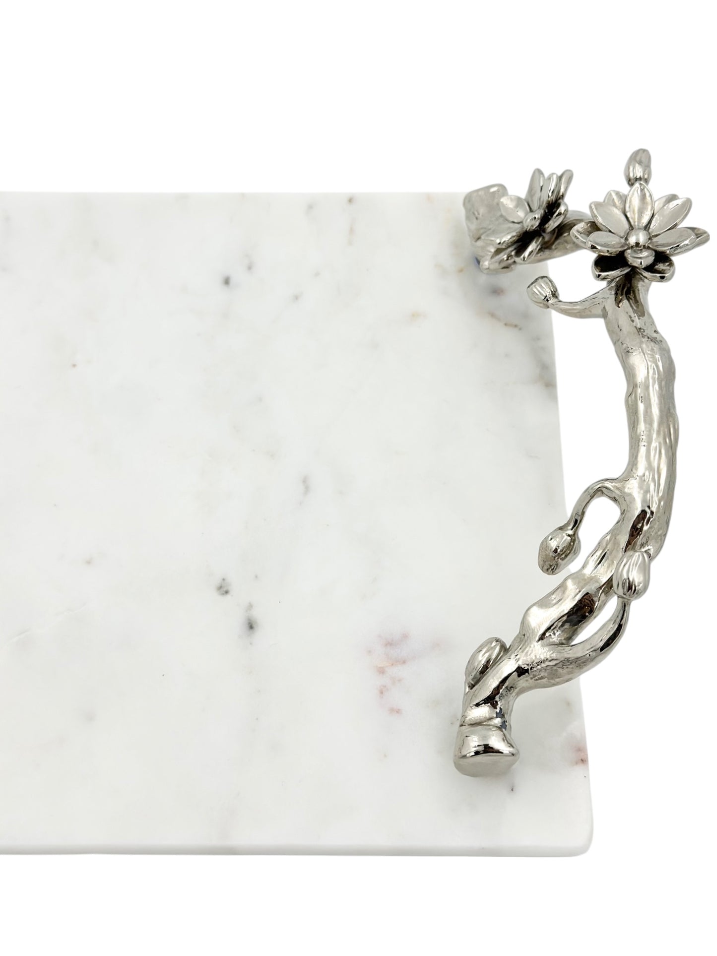 White Marble Tray with Gilded Floral Handles