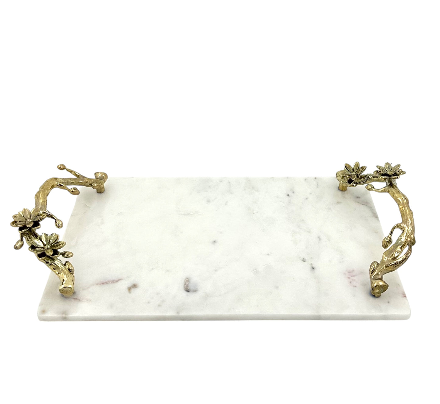White Marble Tray with Gilded Floral Handles