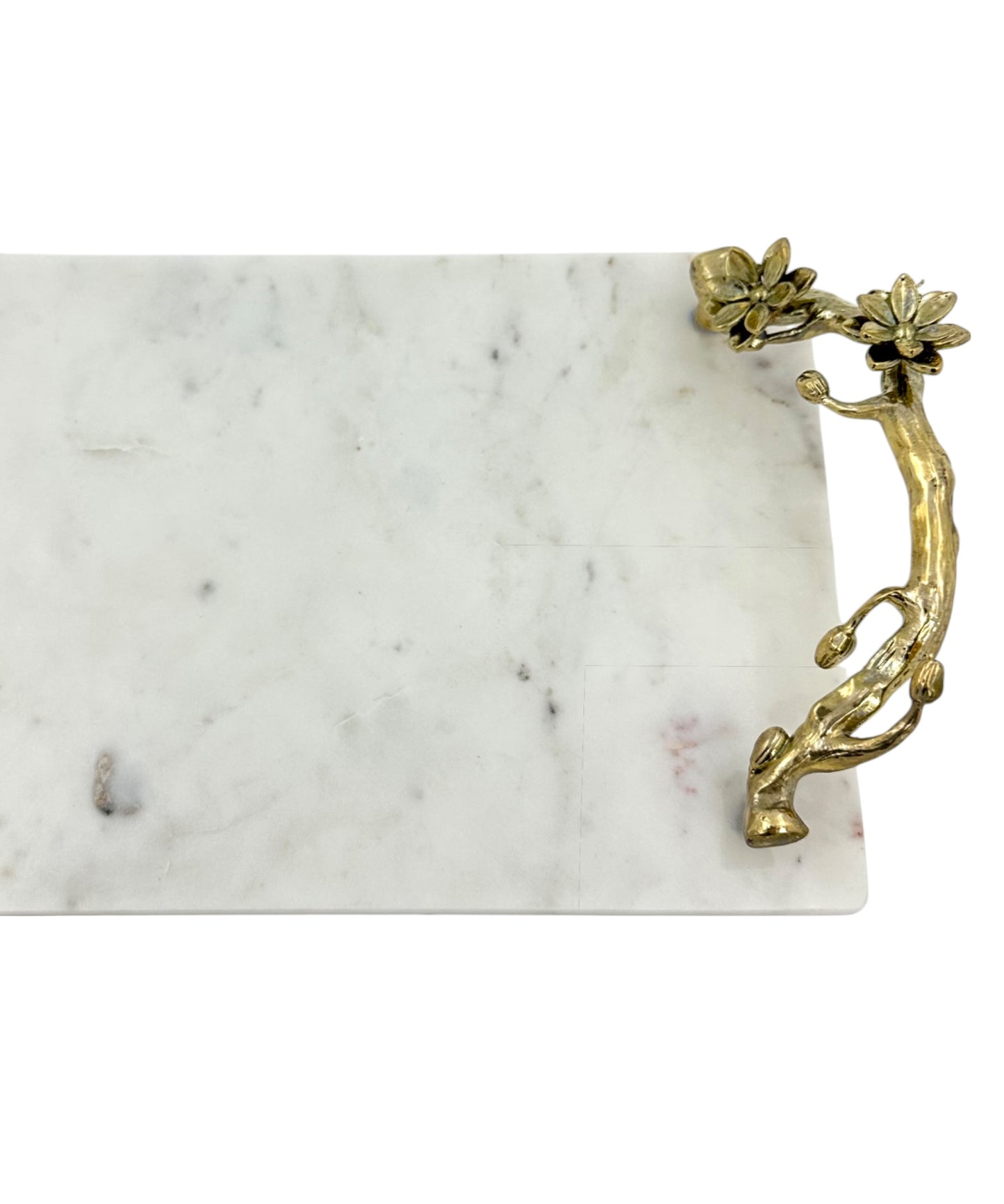 White Marble Tray with Gilded Floral Handles