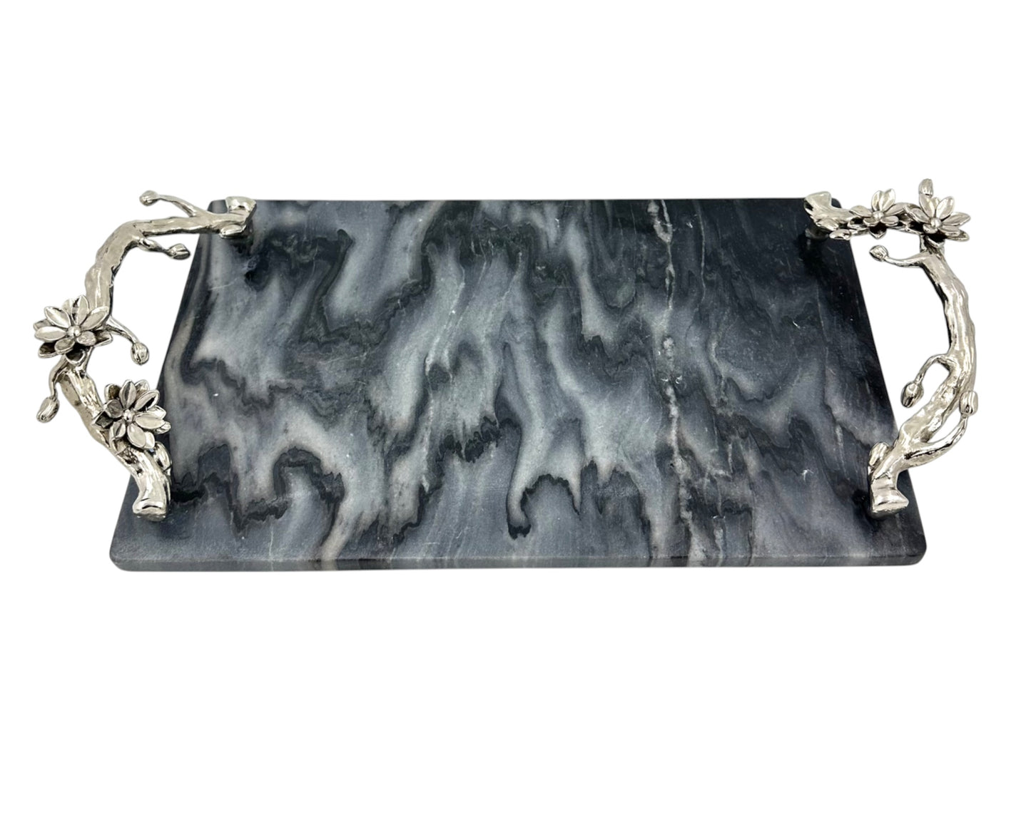 Black Marble Tray with Gilded Floral Handles