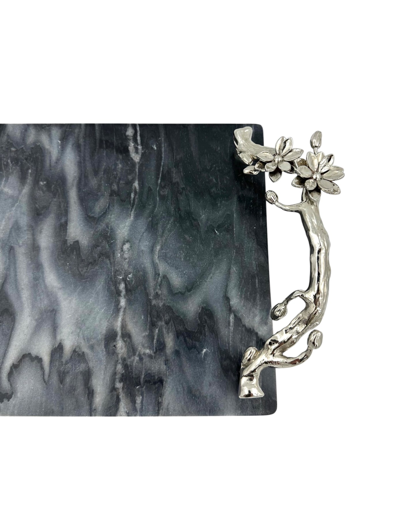Black Marble Tray with Gilded Floral Handles