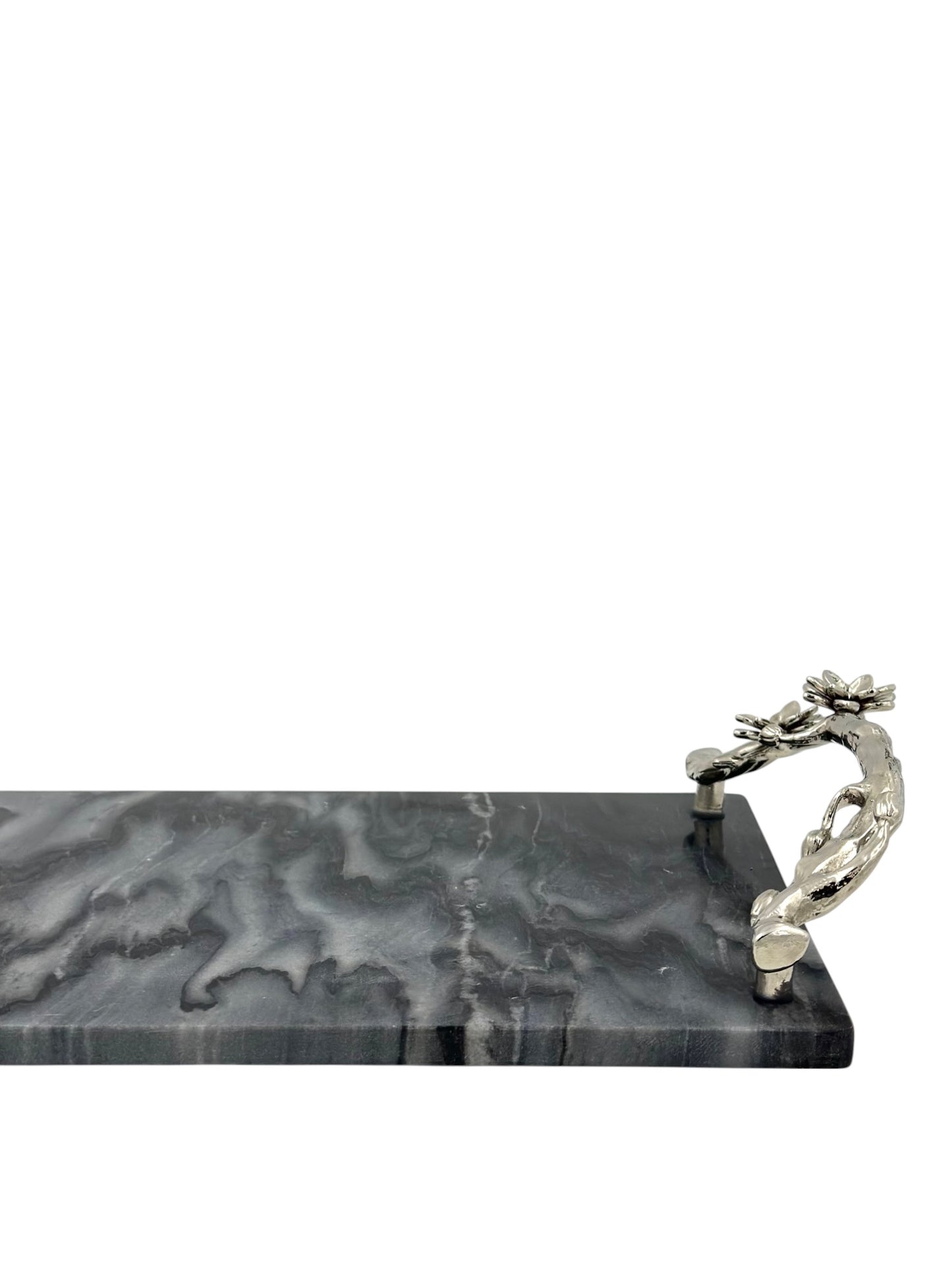 Black Marble Tray with Gilded Floral Handles