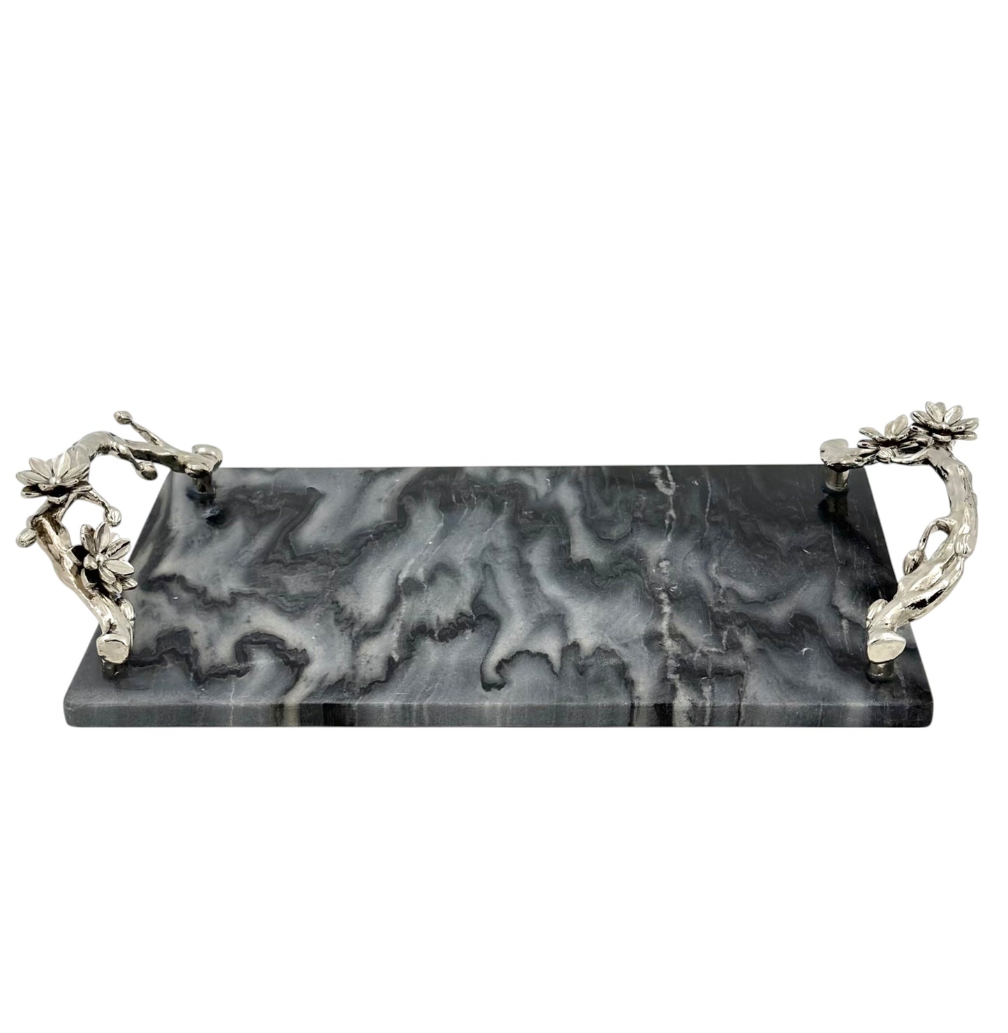 Black Marble Tray with Gilded Floral Handles