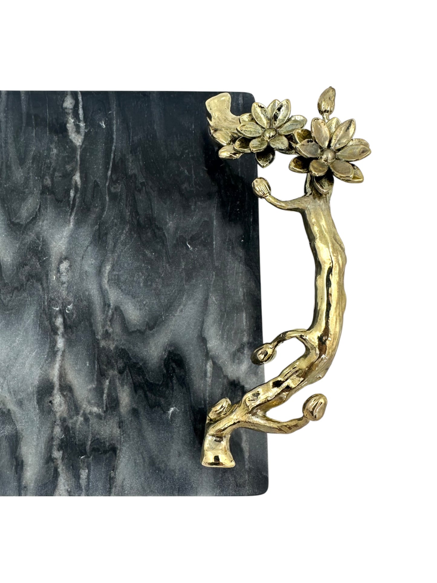 Black Marble Tray with Gilded Floral Handles