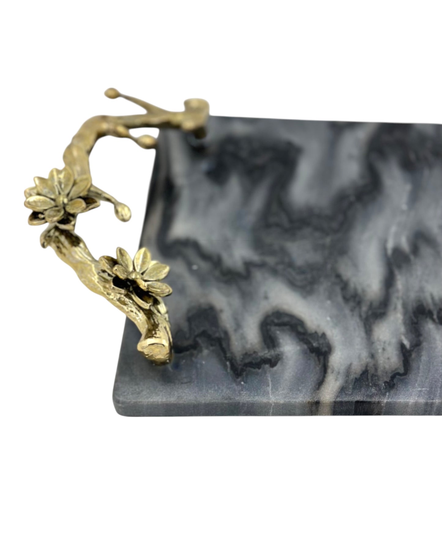 Black Marble Tray with Gilded Floral Handles