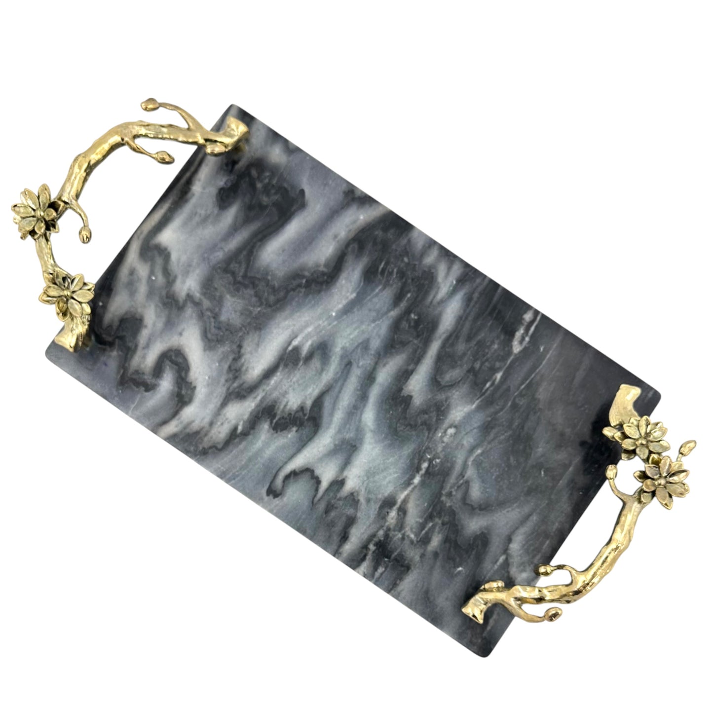 Black Marble Tray with Gilded Floral Handles
