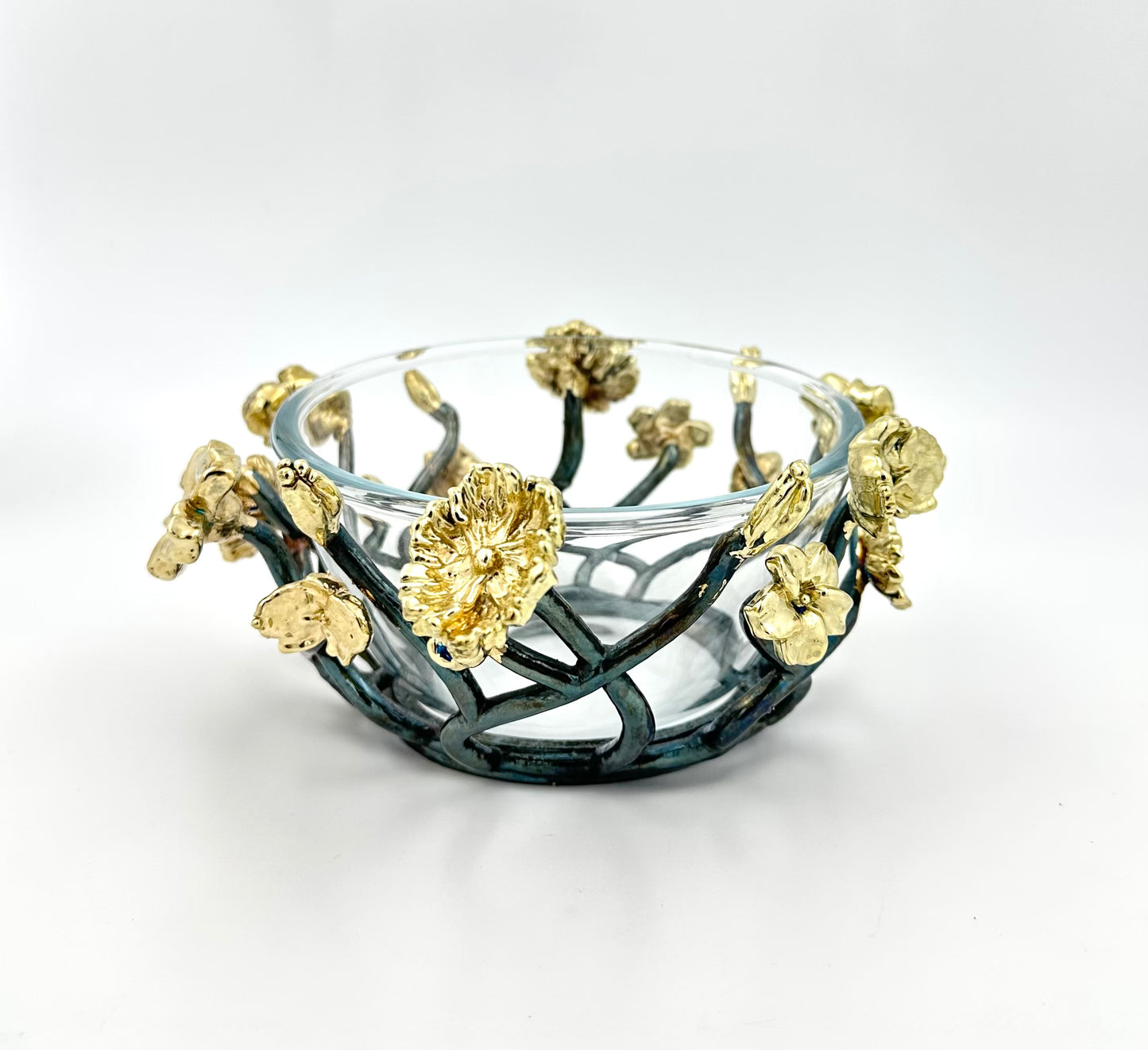 Bloom - Glass Bowl with Brass and Antique Floral Nest