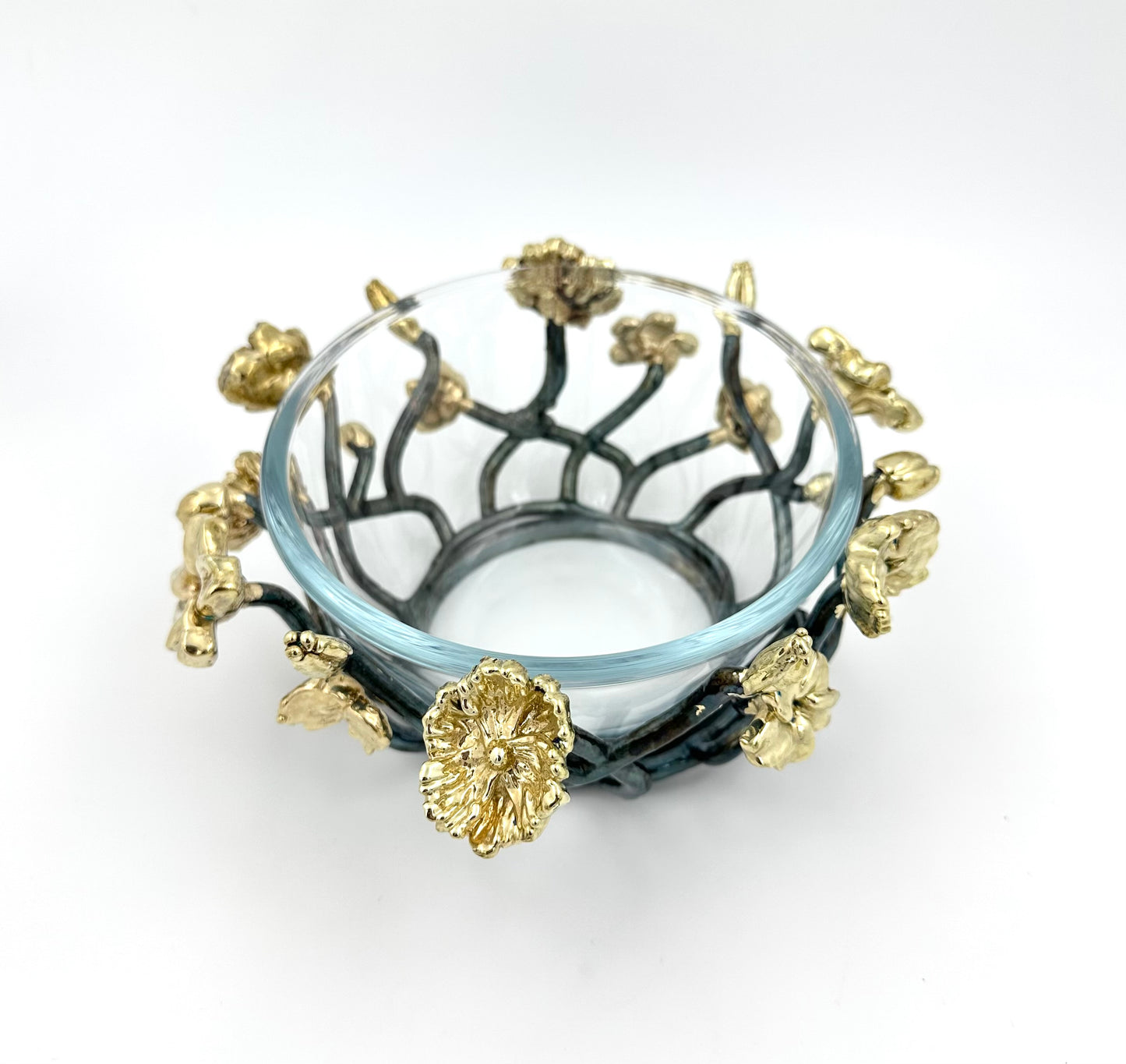 Bloom - Glass Bowl with Brass and Antique Floral Nest