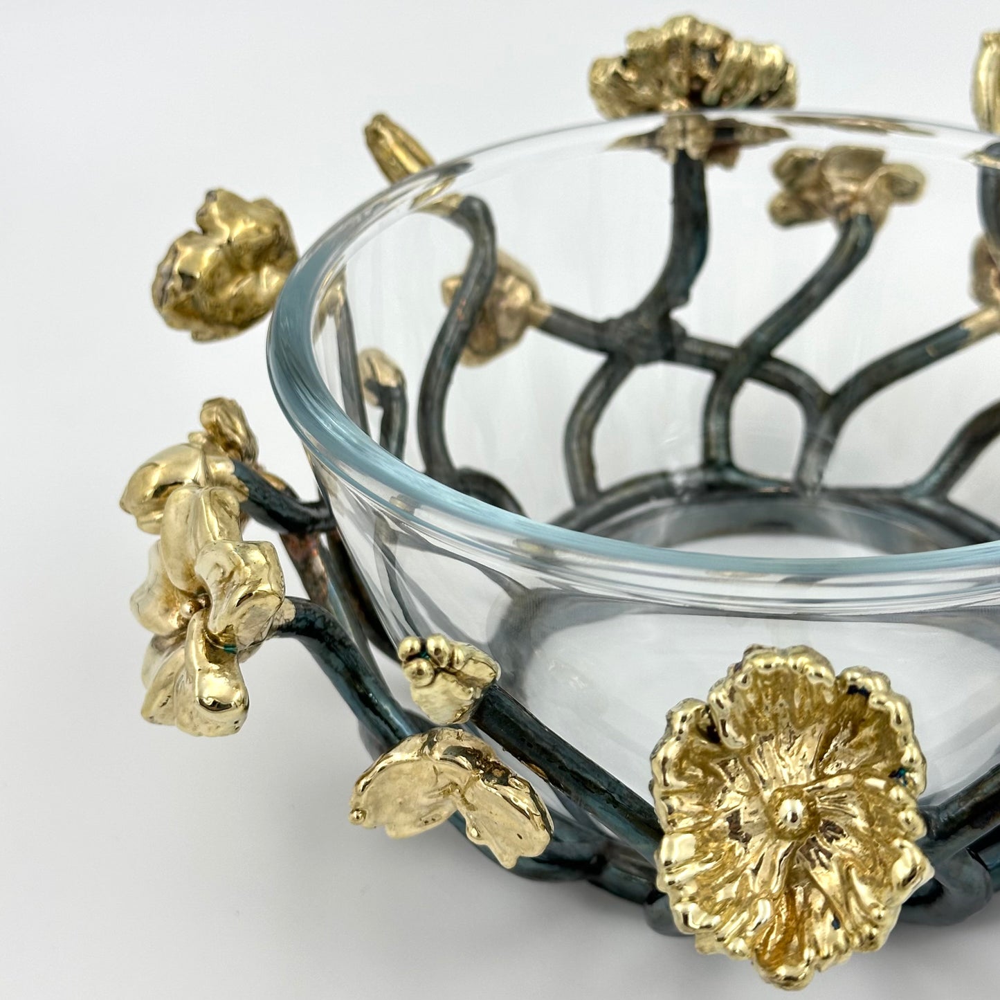 Bloom - Glass Bowl with Brass and Antique Floral Nest