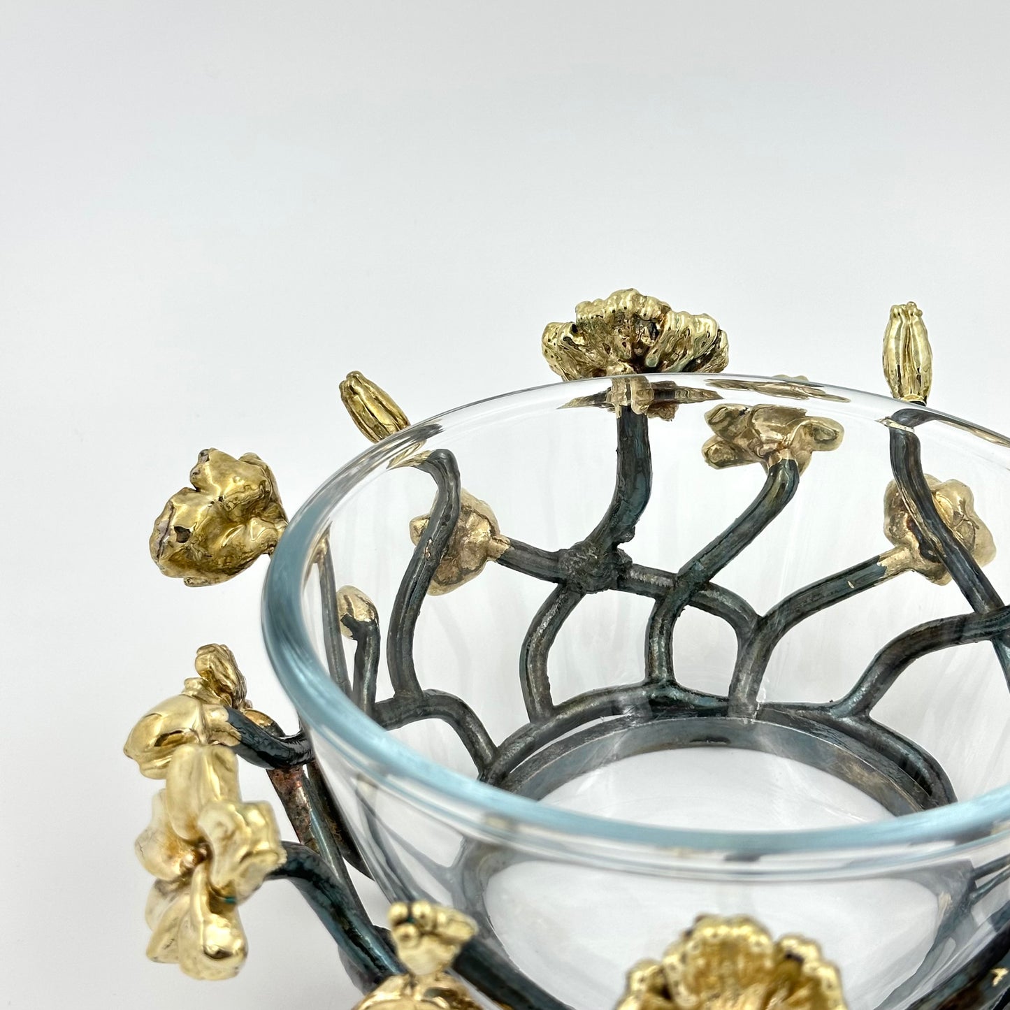 Bloom - Glass Bowl with Brass and Antique Floral Nest