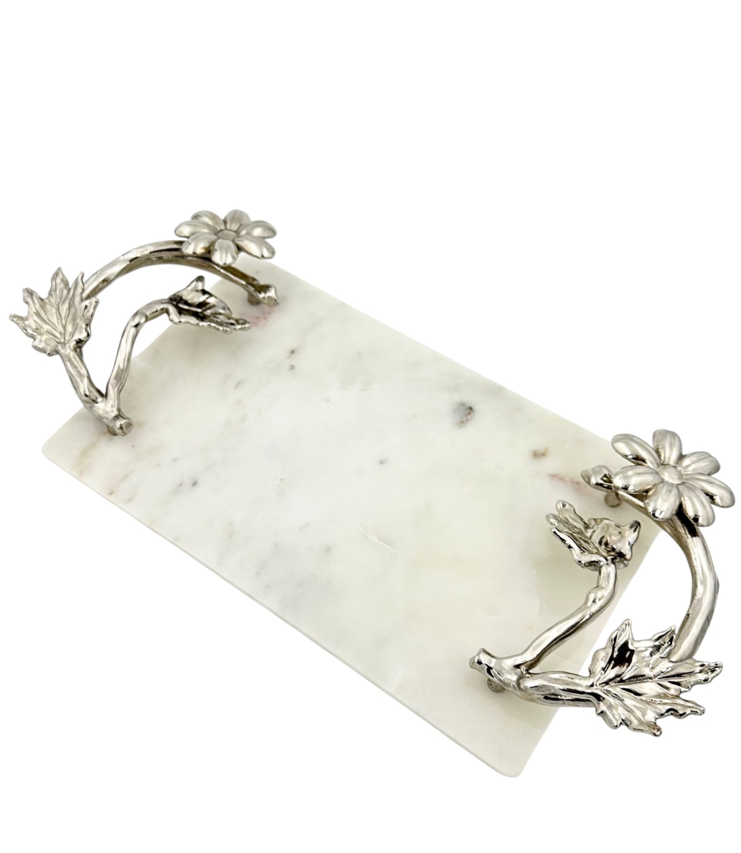 White Marble Tray with Gilded Floral Handles