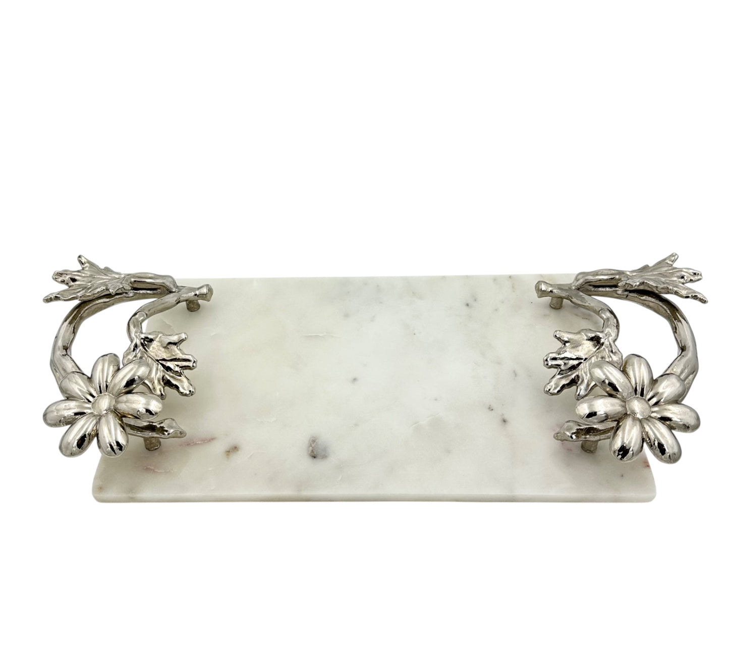 White Marble Tray with Gilded Floral Handles