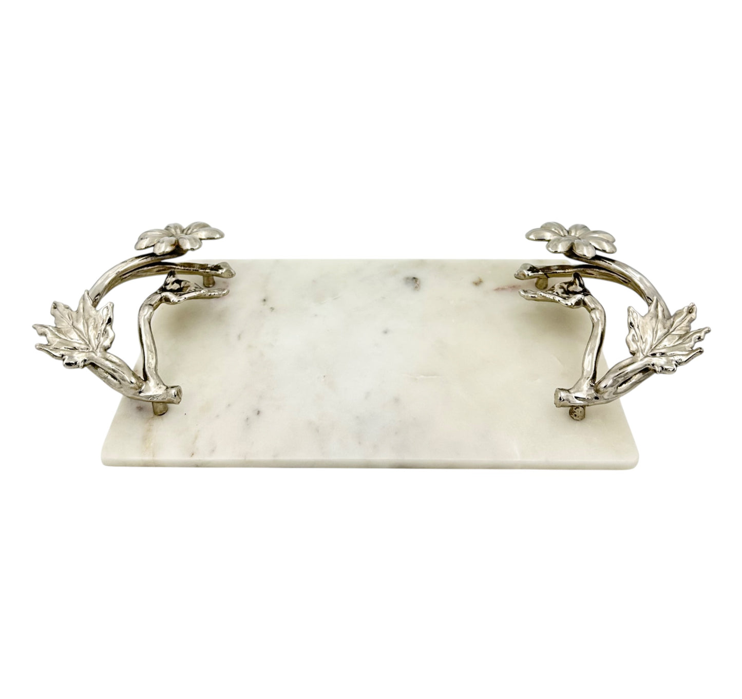 White Marble Tray with Gilded Floral Handles