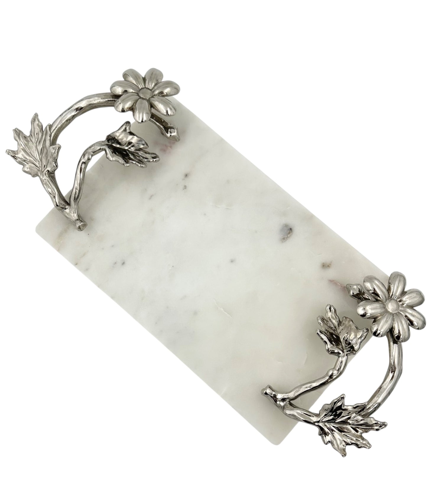 White Marble Tray with Gilded Floral Handles