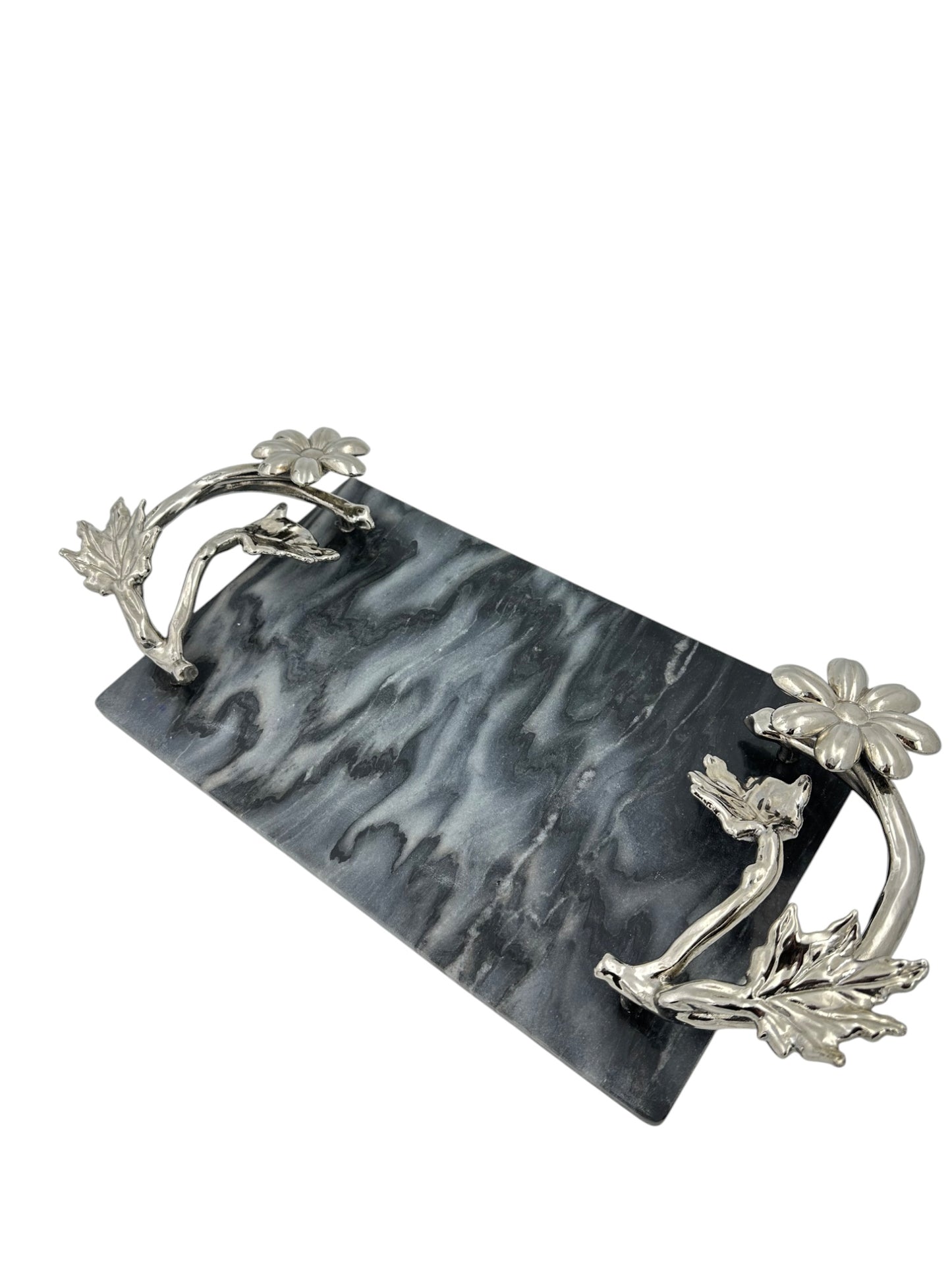 Black Marble Tray with Gilded Floral Handles