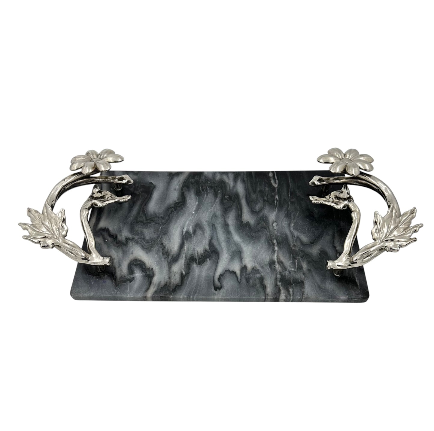 Black Marble Tray with Gilded Floral Handles