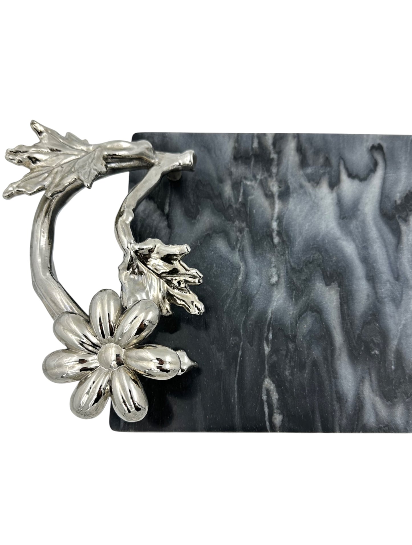 Black Marble Tray with Gilded Floral Handles