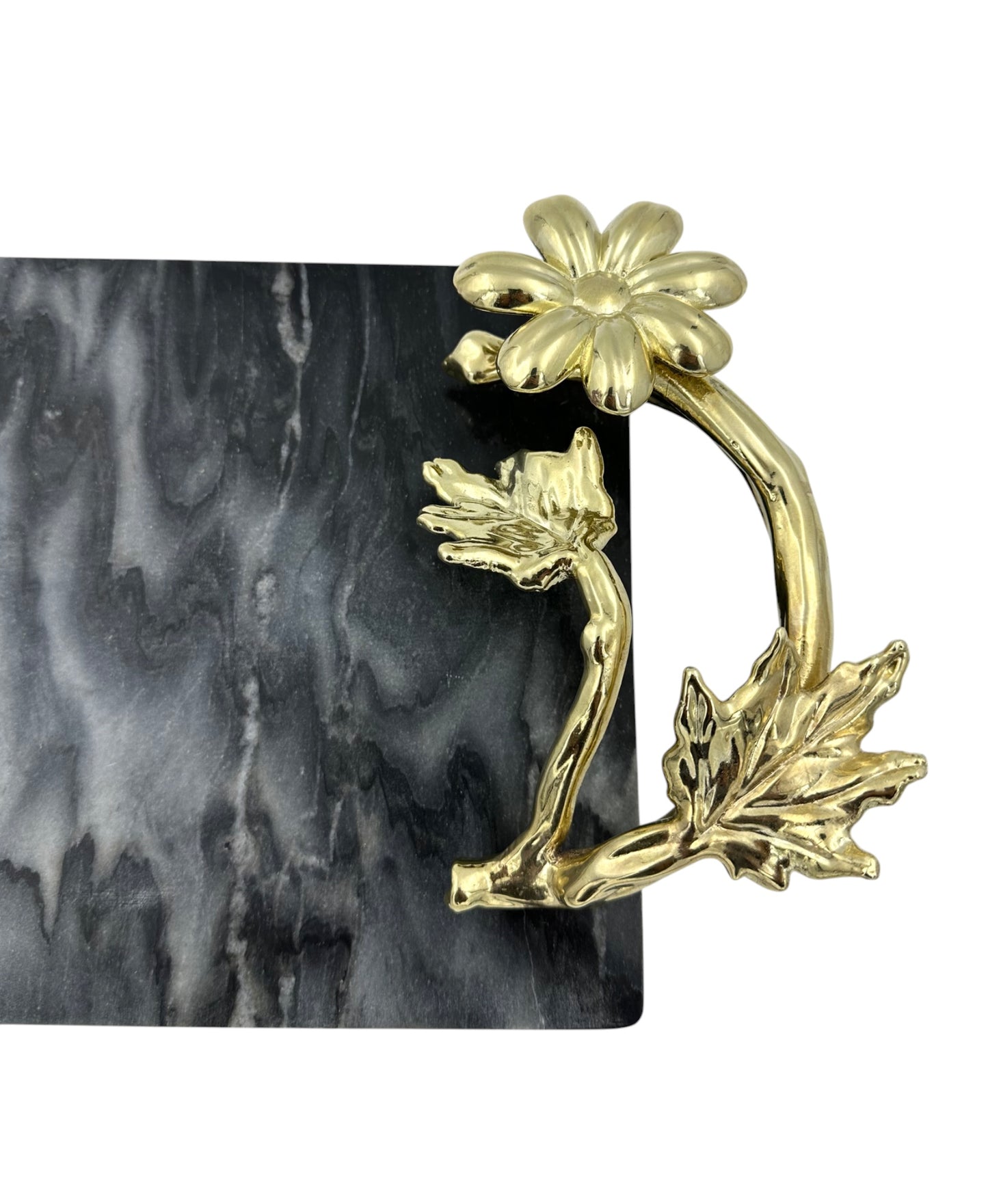 Black Marble Tray with Gilded Floral Handles