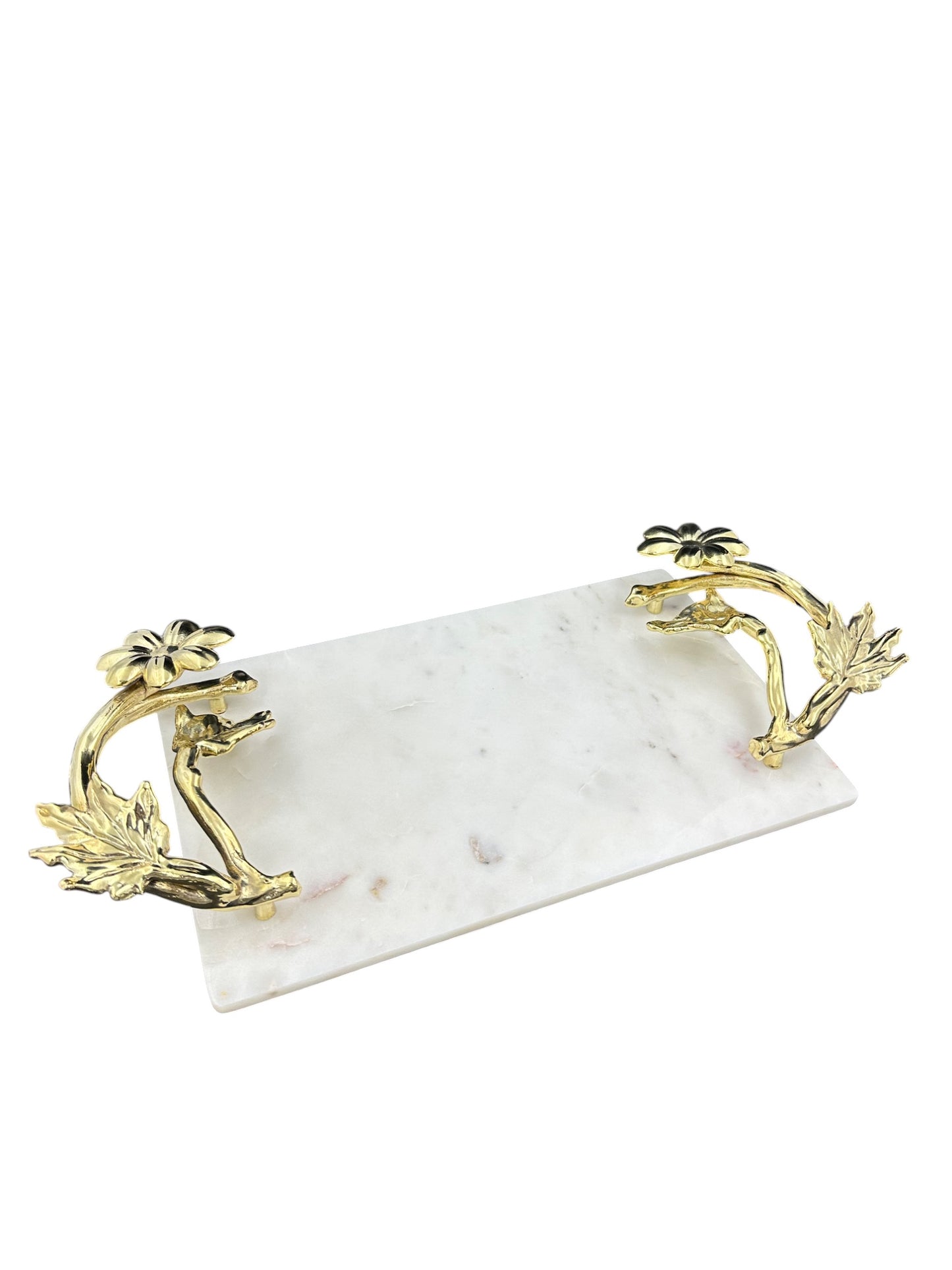 White Marble Tray with Gilded Floral Handles