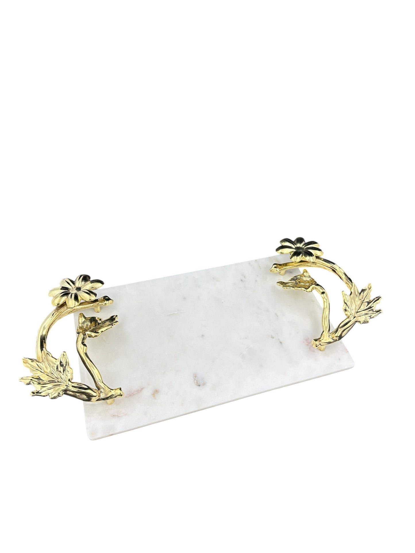 White Marble Tray with Gilded Floral Handles