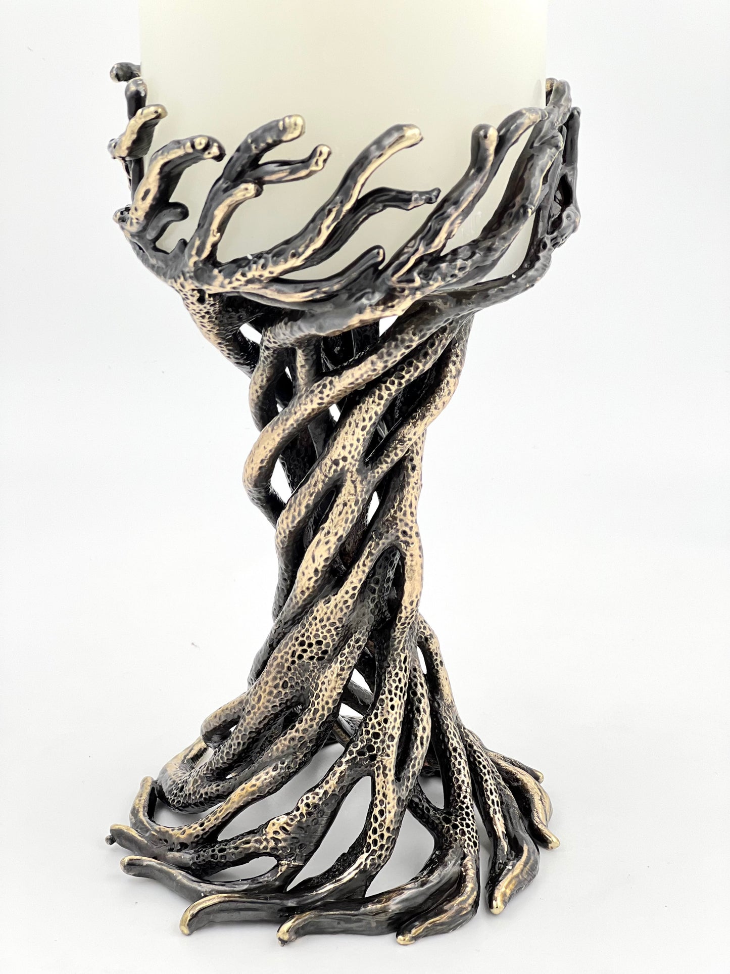 Bark - Sculptural Pillar Candle Holder | Modern Artistic Candle Holder in Antique Finish | Electro-formed Metal | Home Accent