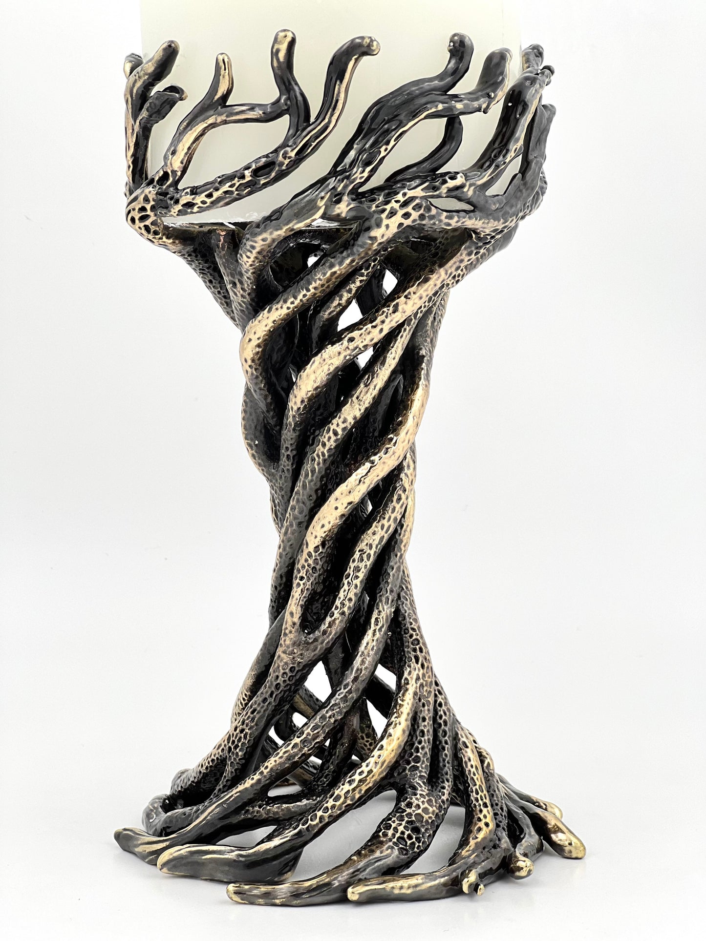 Bark - Sculptural Pillar Candle Holder | Modern Artistic Candle Holder in Antique Finish | Electro-formed Metal | Home Accent