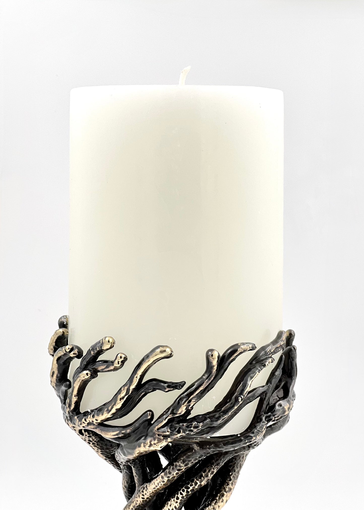 Bark - Sculptural Pillar Candle Holder | Modern Artistic Candle Holder in Antique Finish | Electro-formed Metal | Home Accent