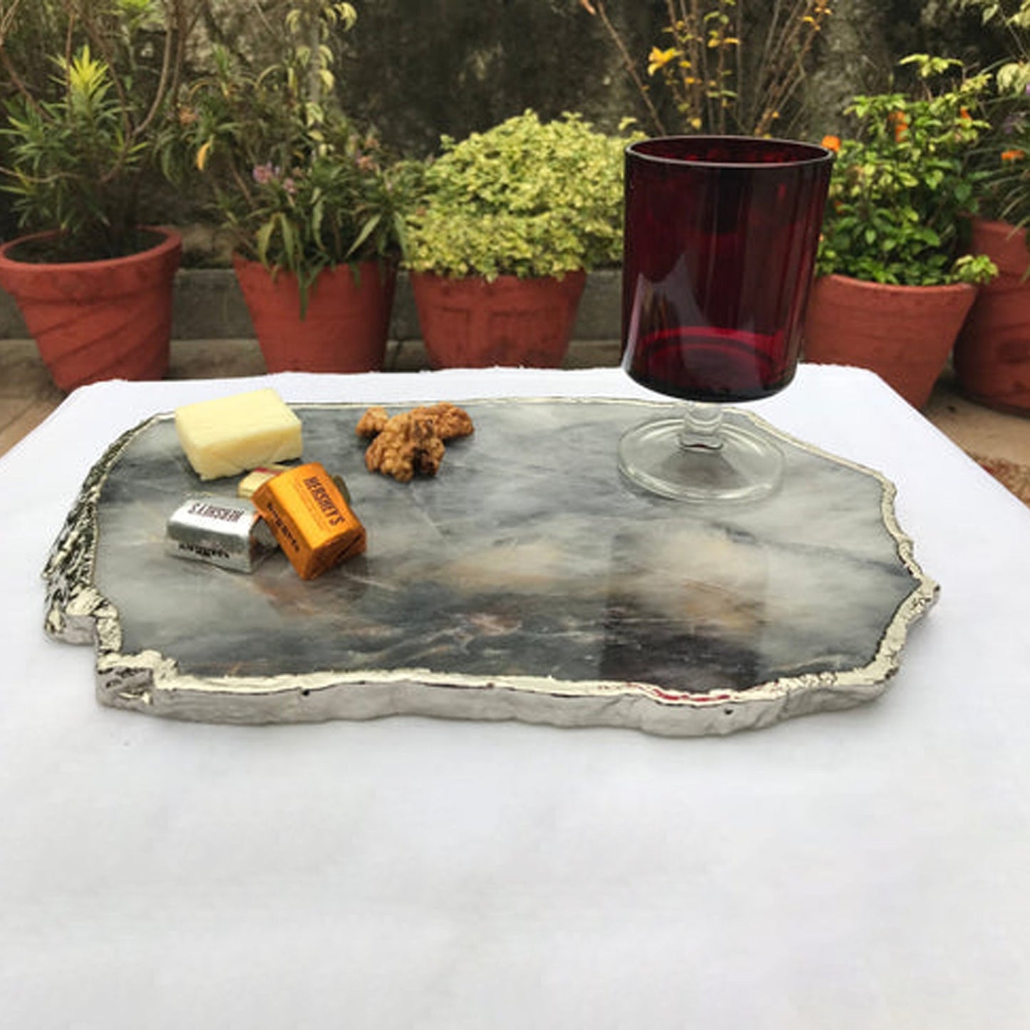 Large Grey Agate Quartz Cheese Platter/Tray/Personalised Momentos/Sign Boards