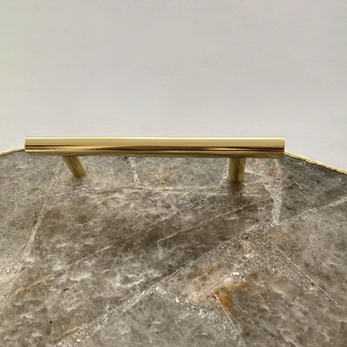 Large Smoky Grey Agate Serving Tray With Plain Modern Brass Handles/Personalised Momentos/Sign Boards 10"x15"