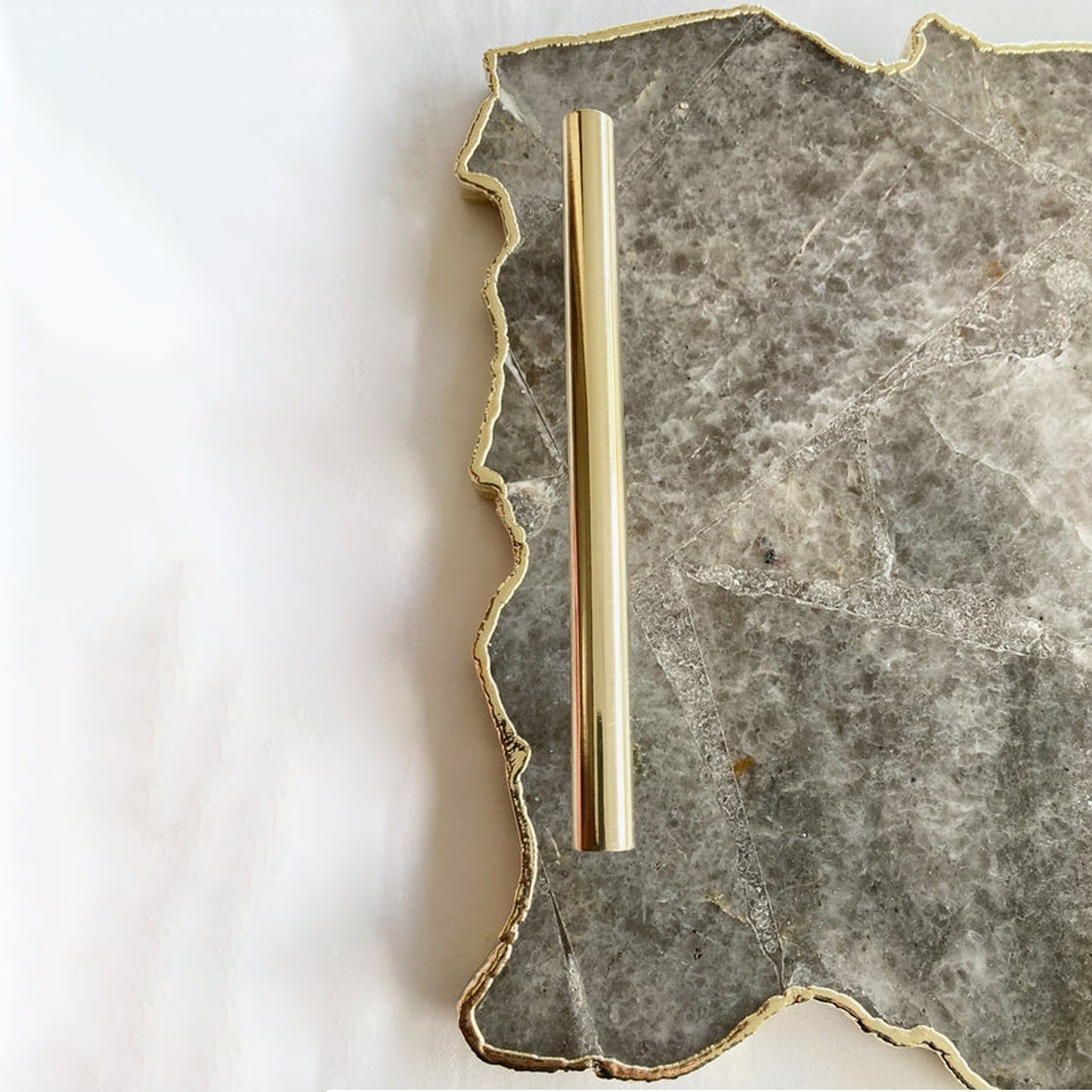 Large Smoky Grey Agate Serving Tray With Plain Modern Brass Handles/Personalised Momentos/Sign Boards 10"x15"