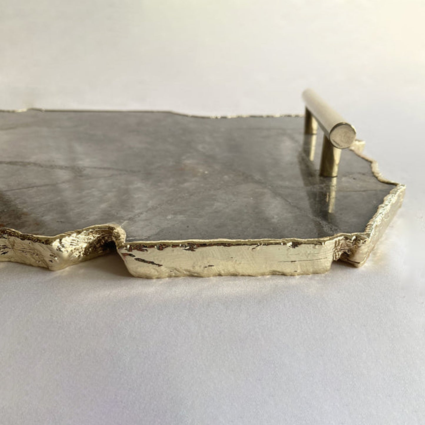 Large Smoky Grey Agate Serving Tray With Plain Modern Brass Handles/Personalised Momentos/Sign Boards 10"x15"