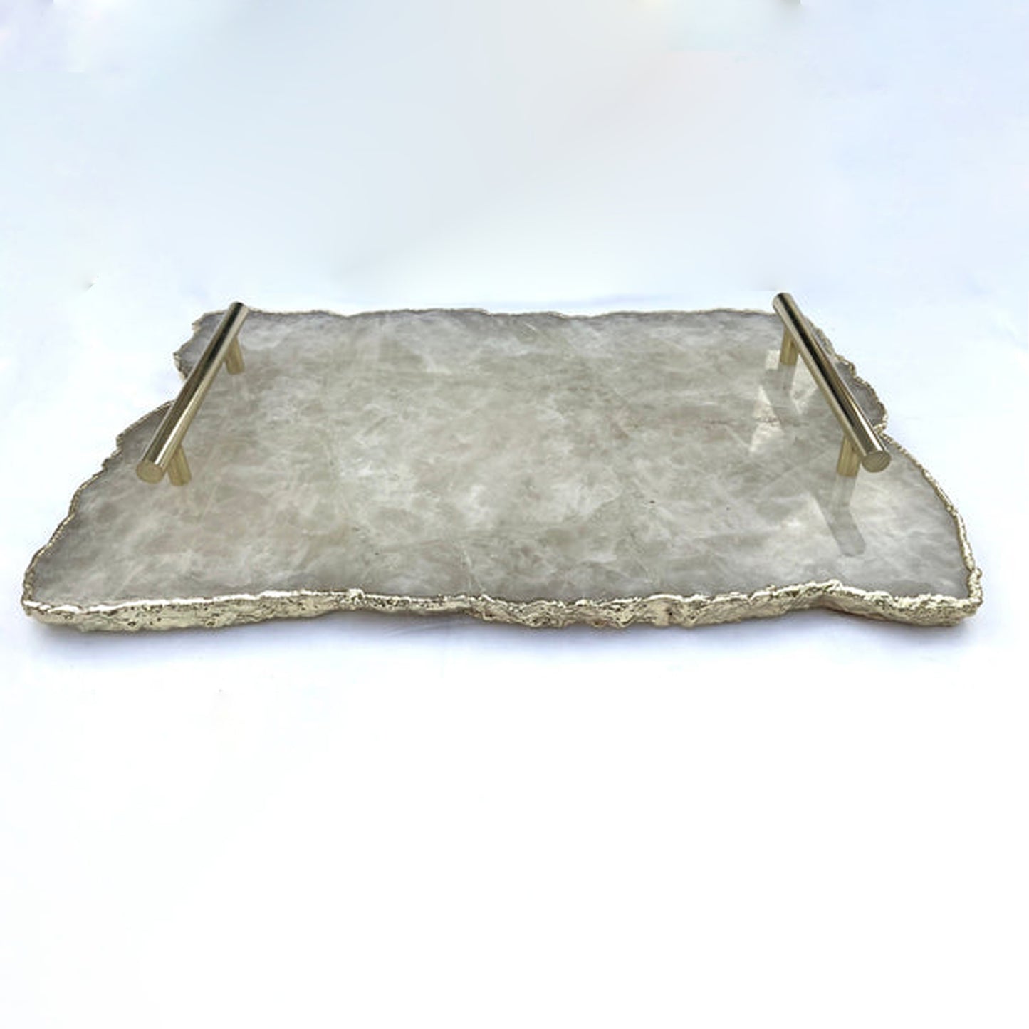 Large White Agate Serving Tray With Brass Handles/Personalised Momentos/Sign Boards 10"x15"