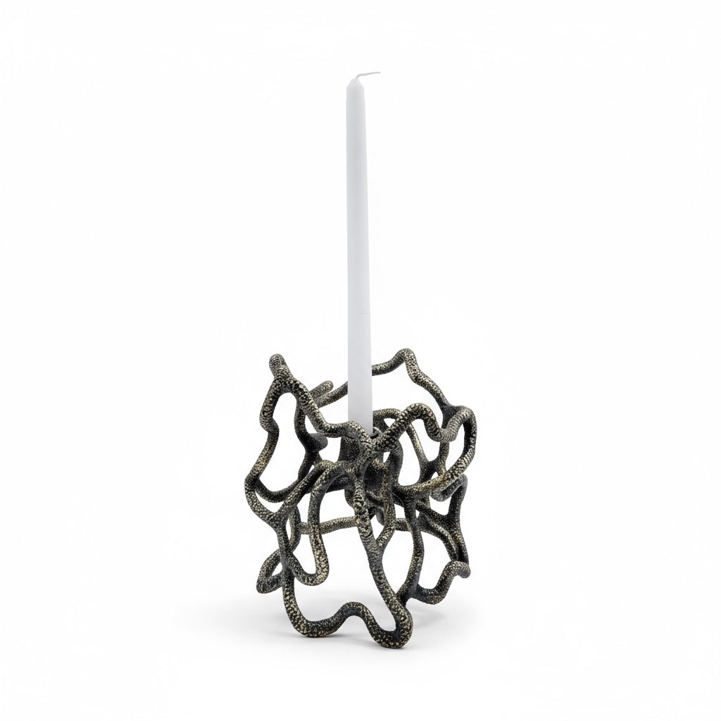 Organic Abstract Candle Holder - Electro-formed Sculptural Taper Candle Stand | Gold, Silver or Antique Finish