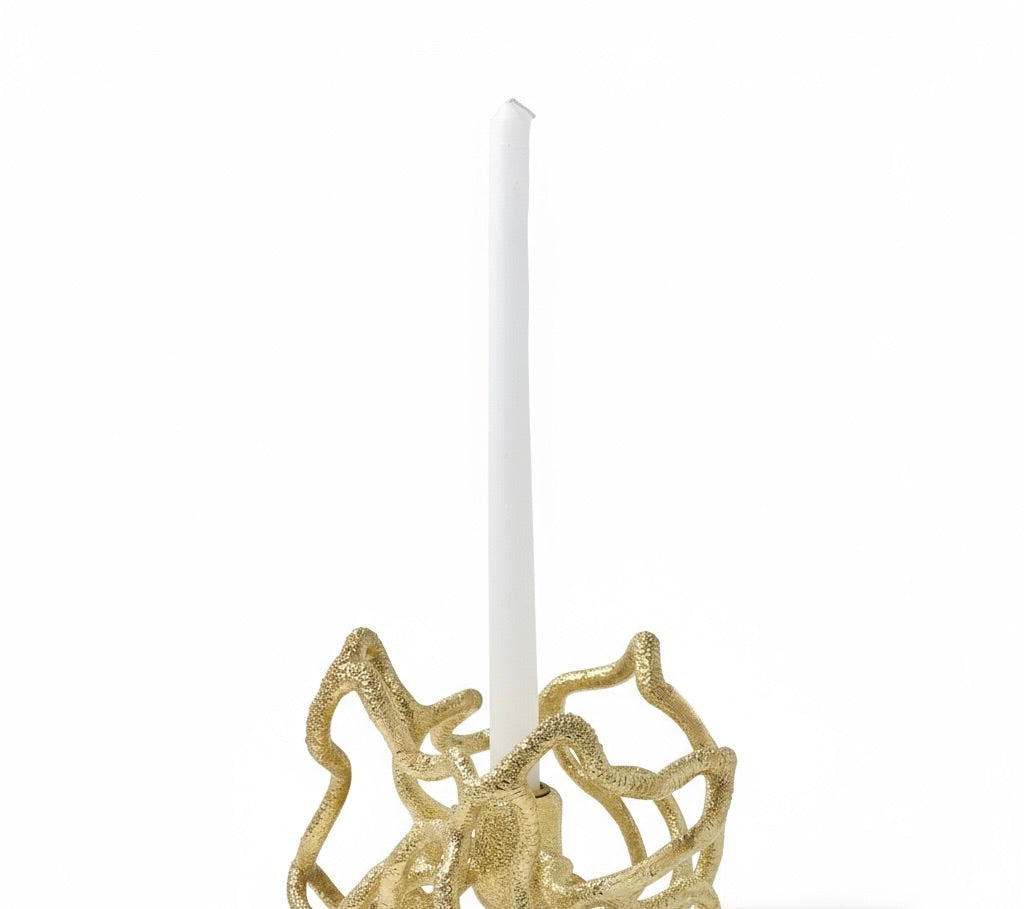 Organic Abstract Candle Holder - Electro-formed Sculptural Taper Candle Stand | Gold, Silver or Antique Finish