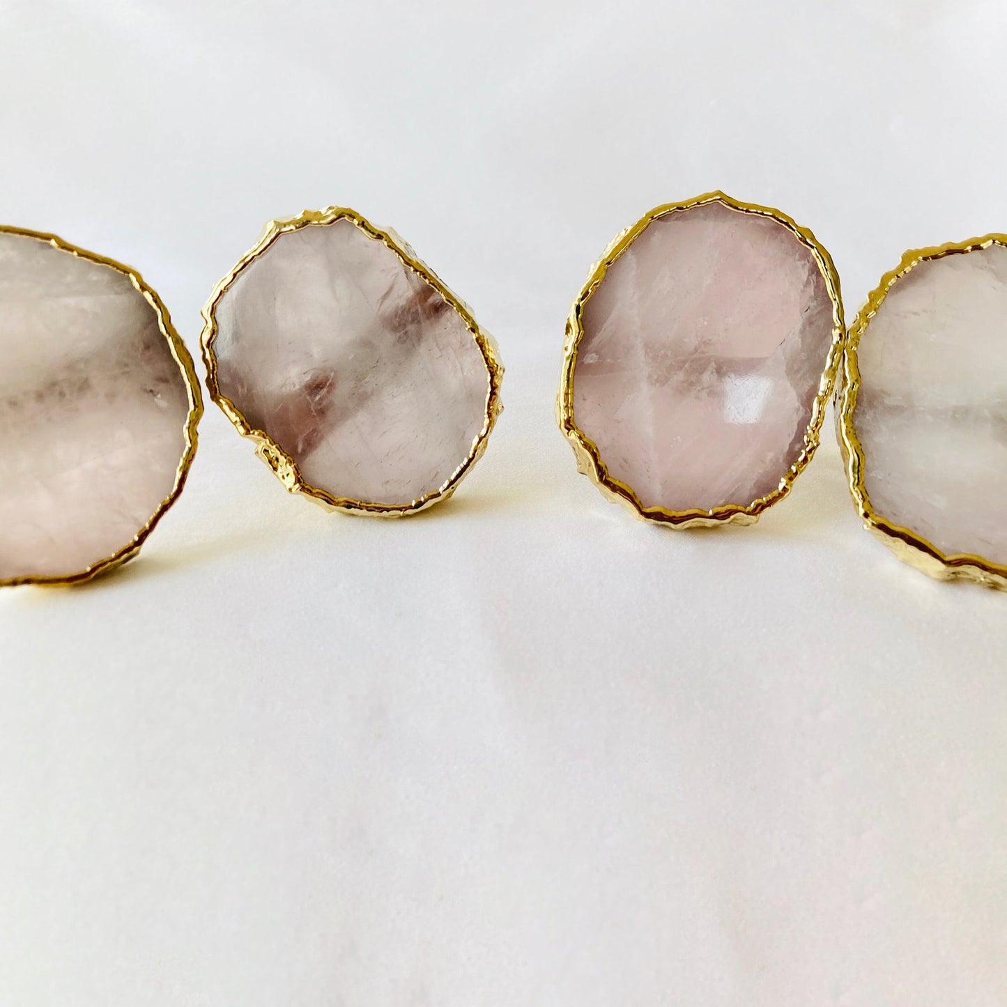 Set of 4 Hand Rounded Rose Quartz Agate Napkin Rings