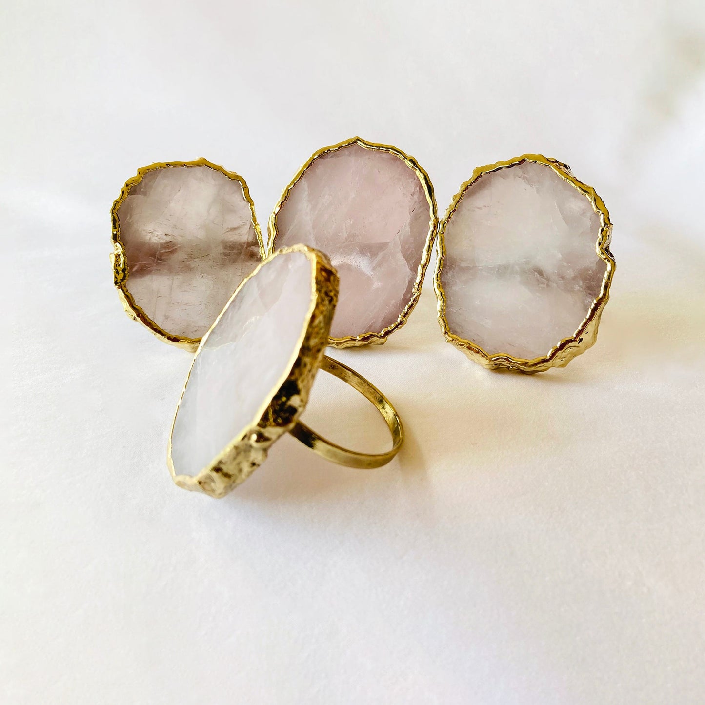 Set of 4 Hand Rounded Rose Quartz Agate Napkin Rings