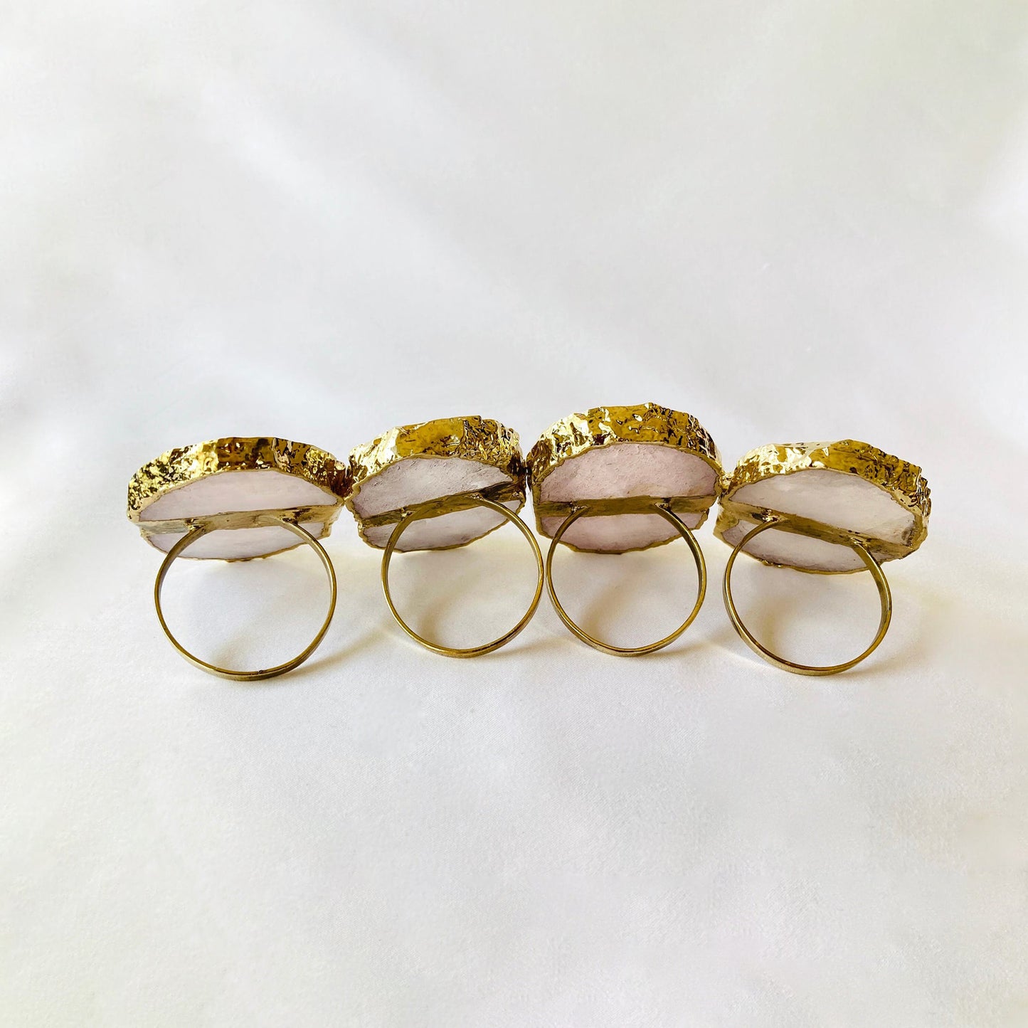 Set of 4 Hand Rounded Rose Quartz Agate Napkin Rings